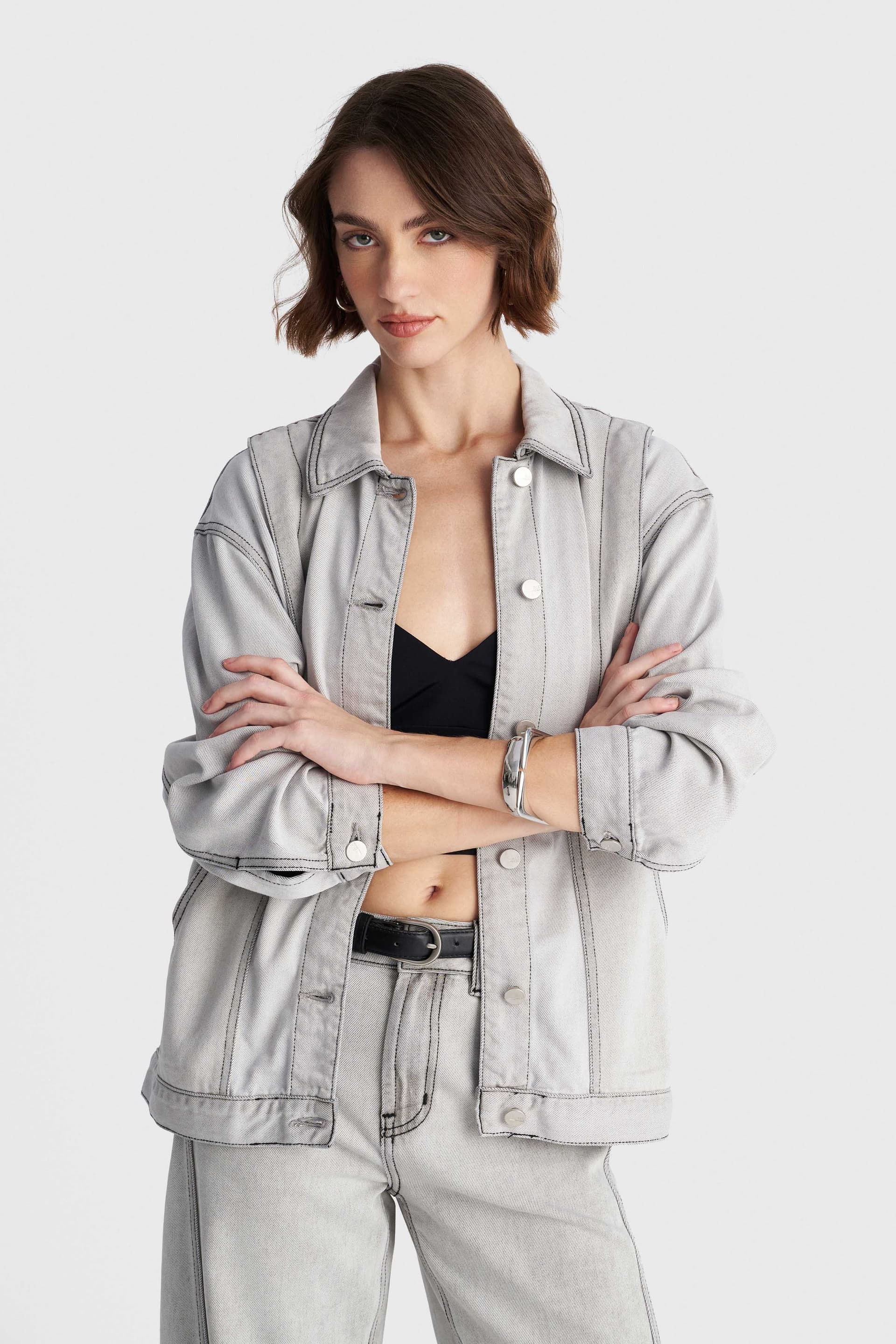 Τζιν μπουφάν με vintage όψη - Γκρι