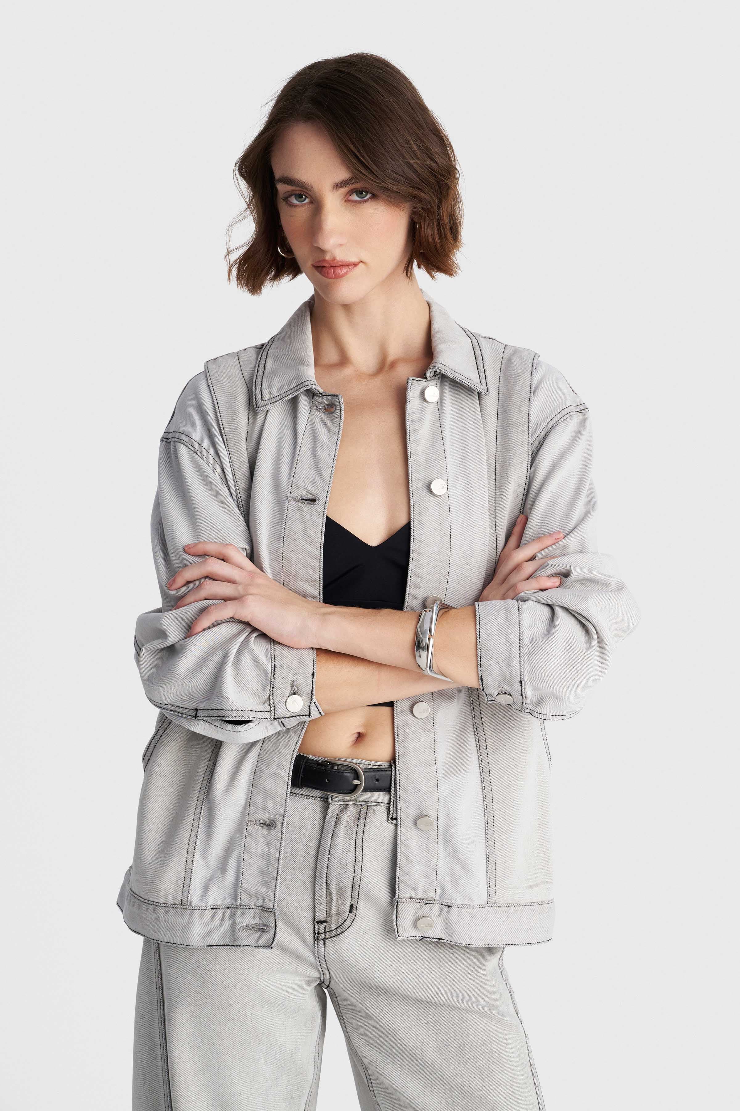 Τζιν μπουφάν με vintage όψη - Γκρι