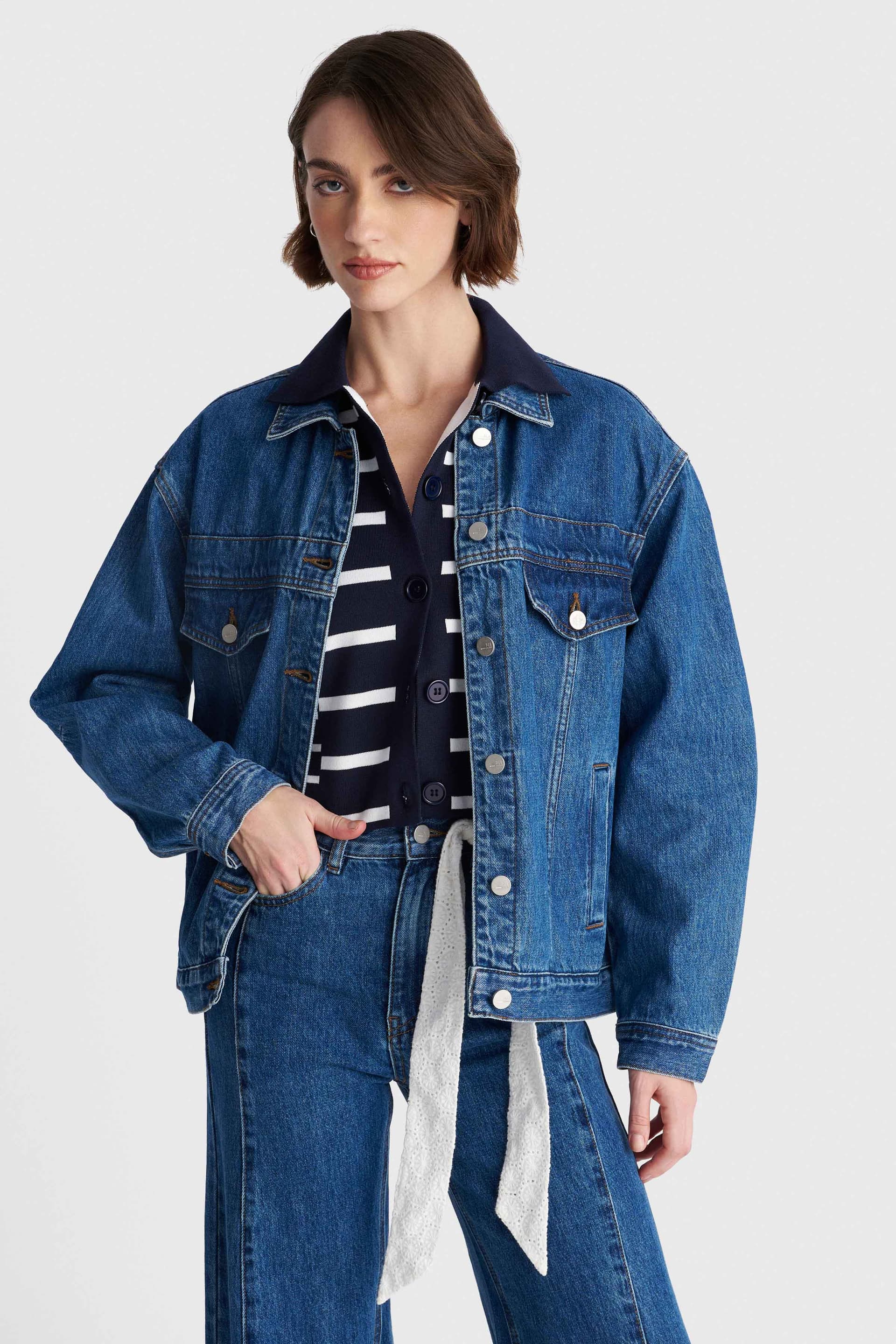 Τζιν μπουφάν με μυτερό γιακά - Μπλε