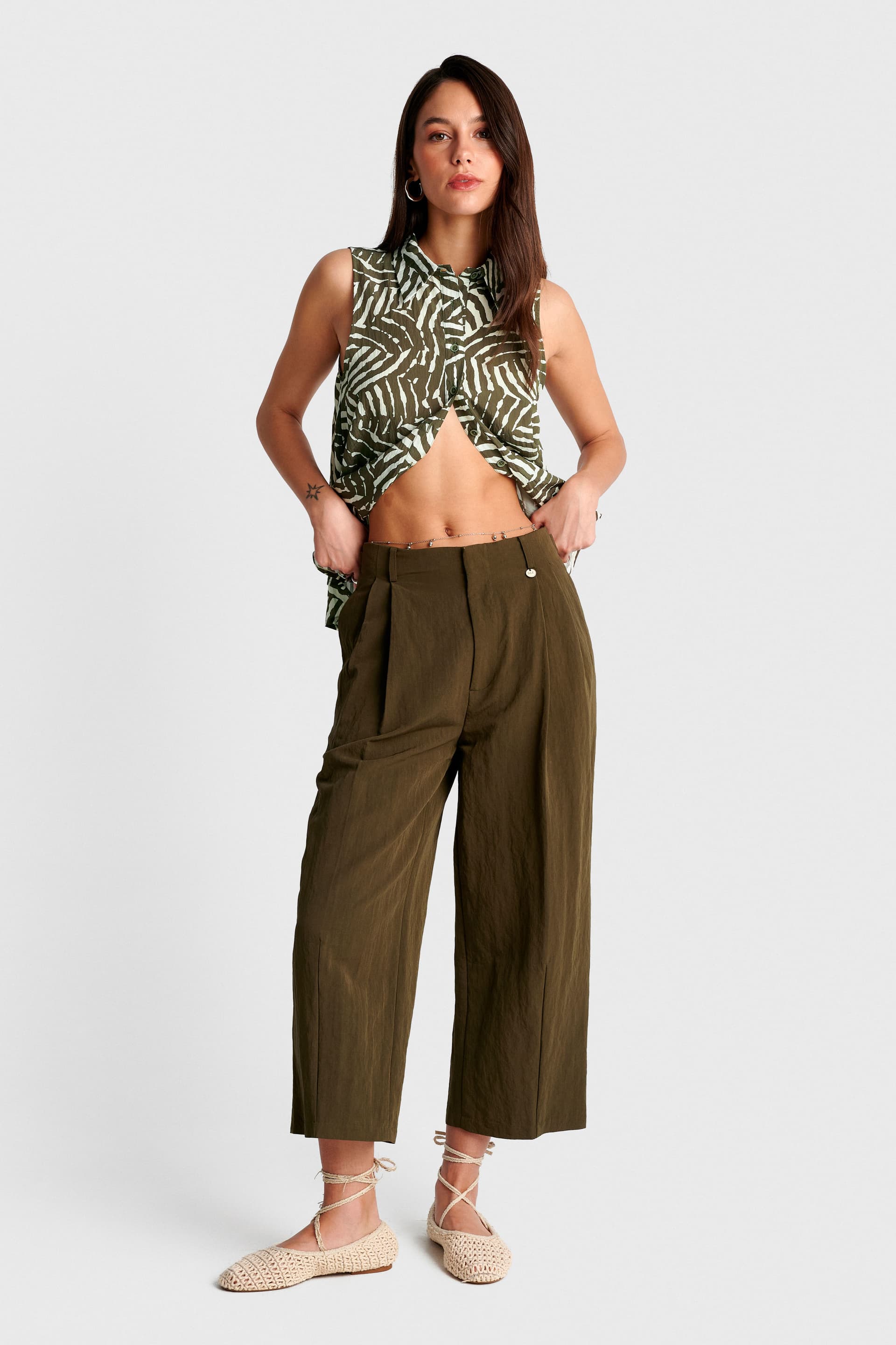 Πουκάμισο αμάνικο εμπριμπέ - Χακί