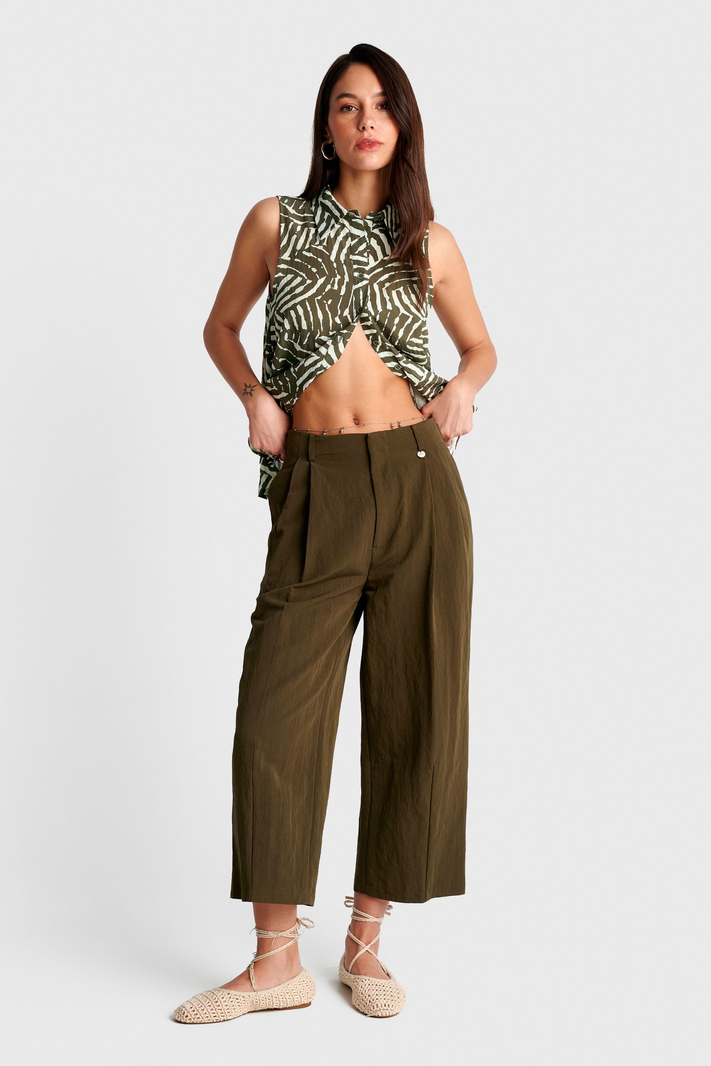 Πουκάμισο αμάνικο εμπριμπέ - Χακί