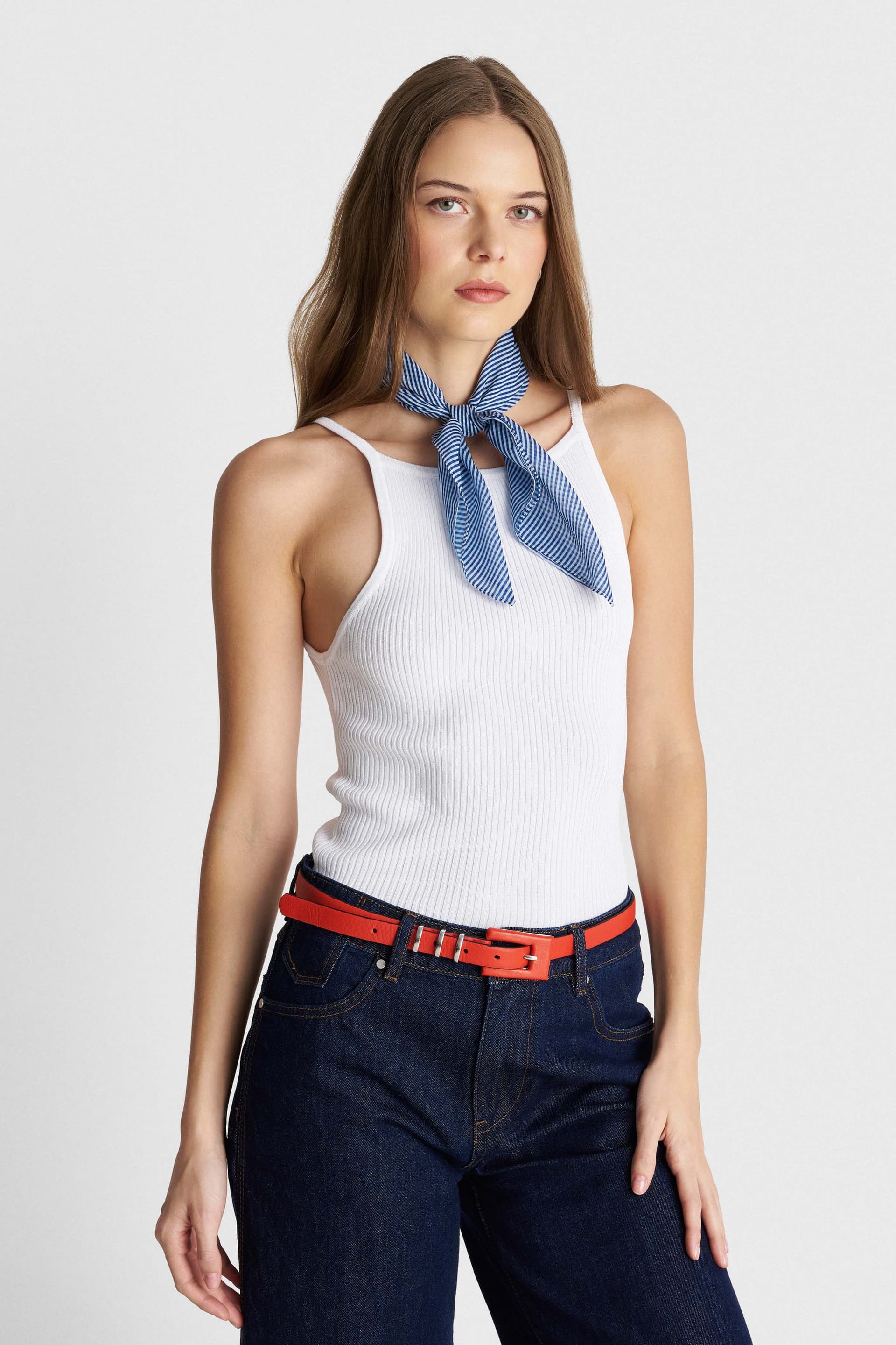 Μπλούζα πλεκτή αμάνικη - Λευκό