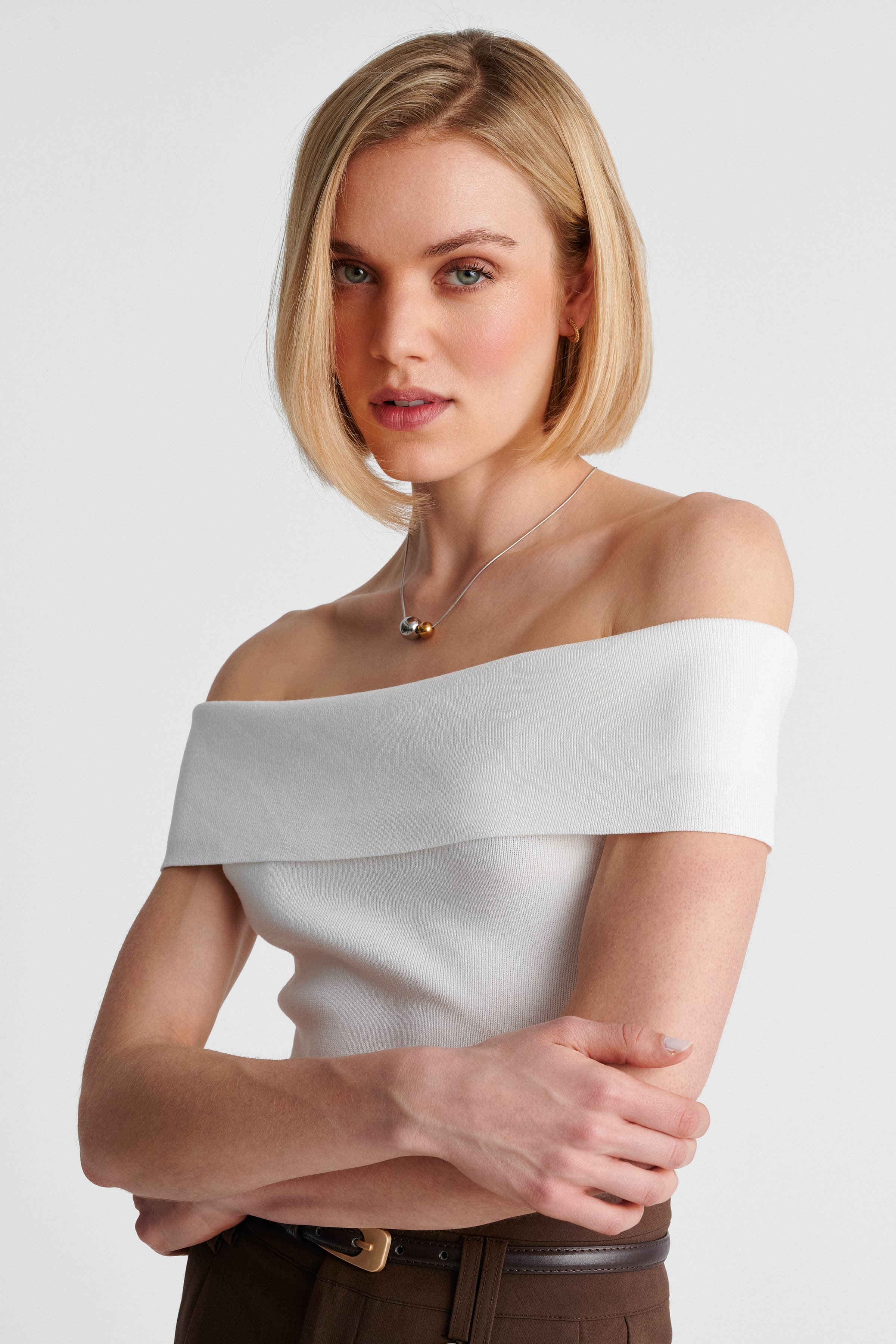 Μπλούζα πλεκτή off shoulder - Λευκό