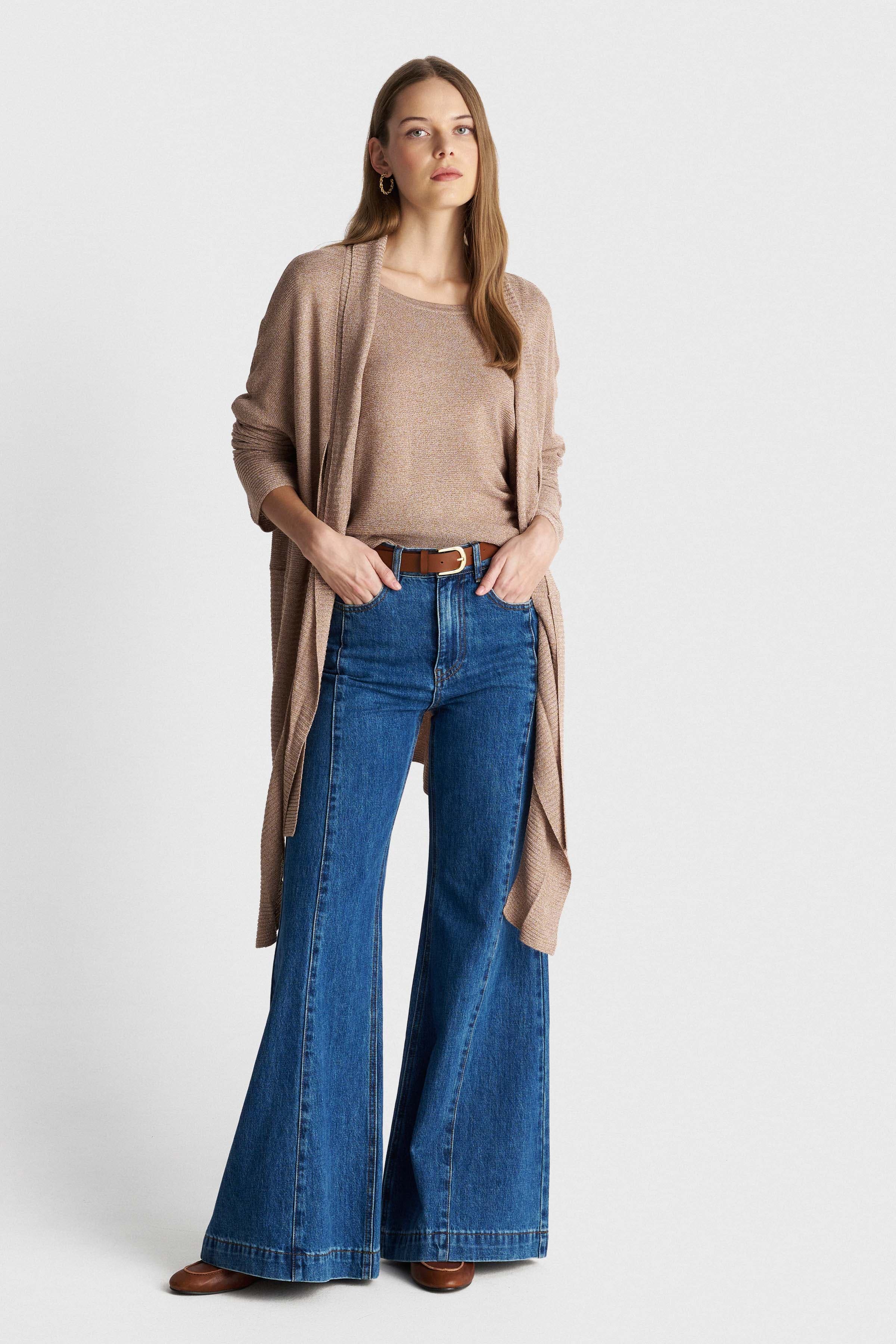 Ζακέτα πλεκτή με δέσιμο - Μπεζ