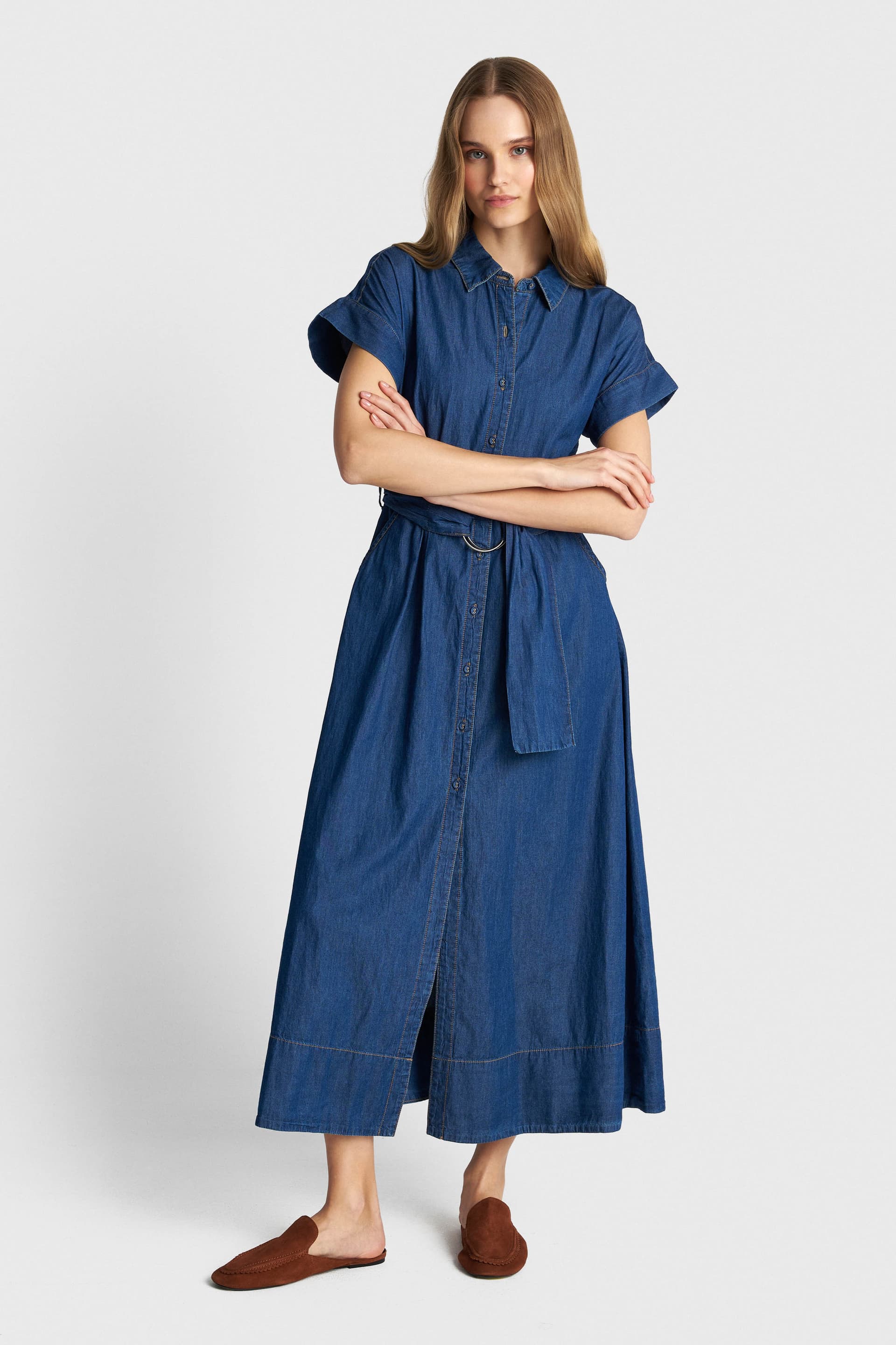 Φόρεμα τζιν με ζώνη - Μπλε