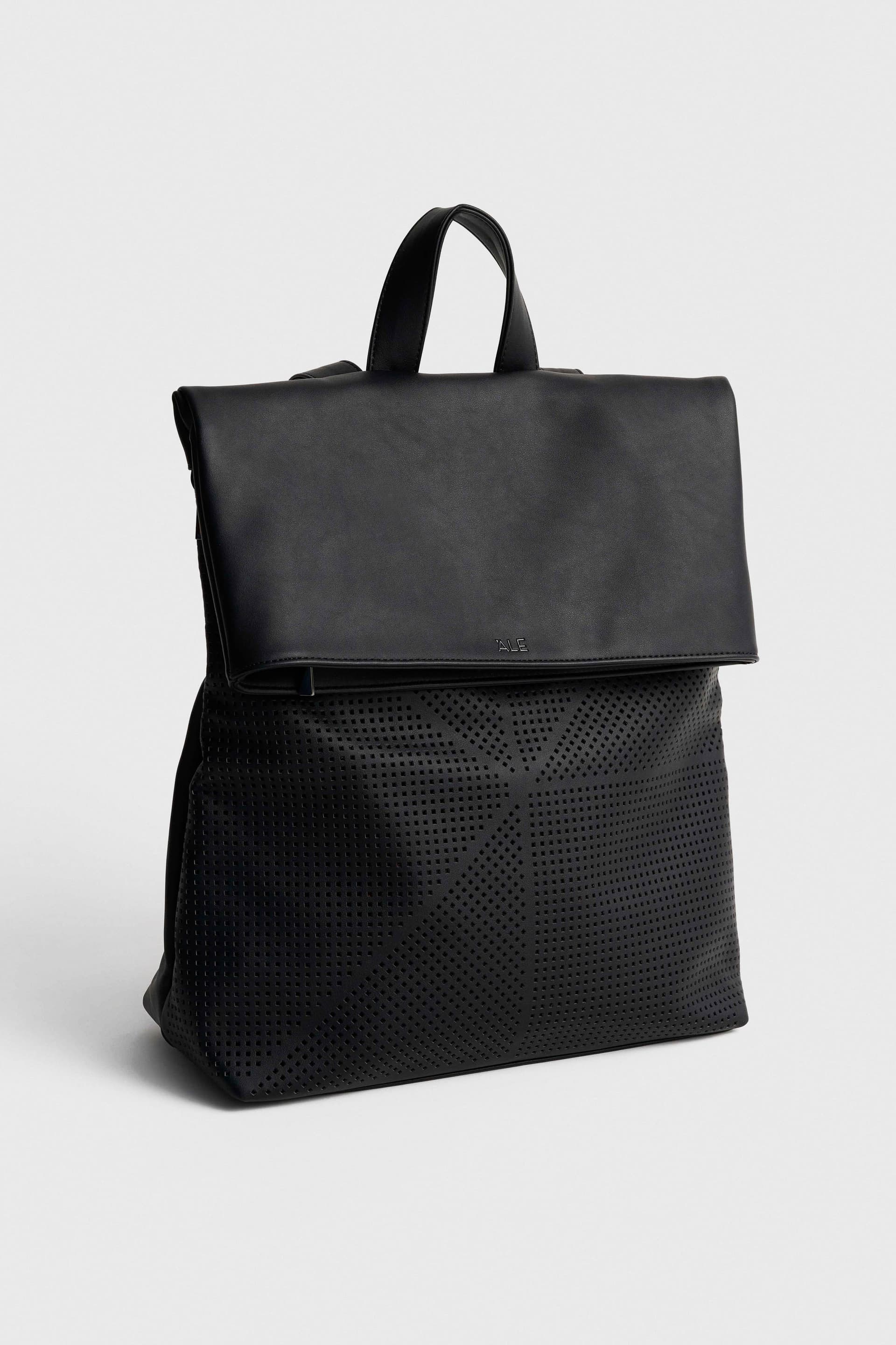 Τσάντα backpack με δερμάτινη όψη - Μαύρο