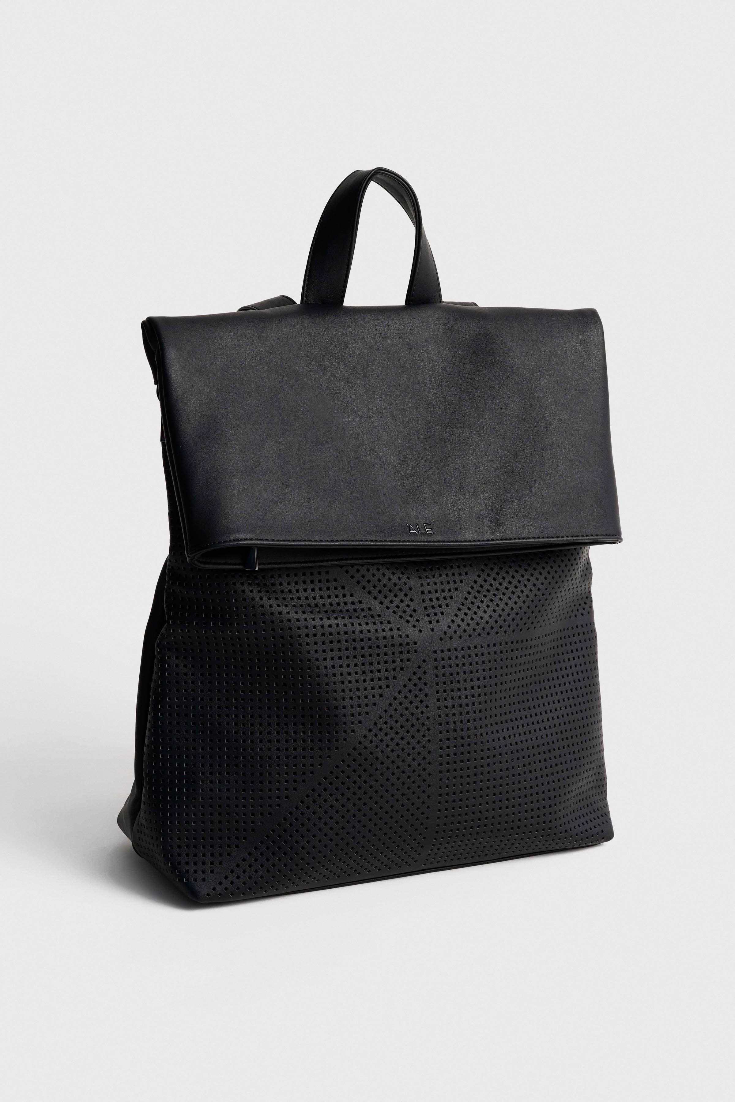 Τσάντα backpack με δερμάτινη όψη - Μαύρο