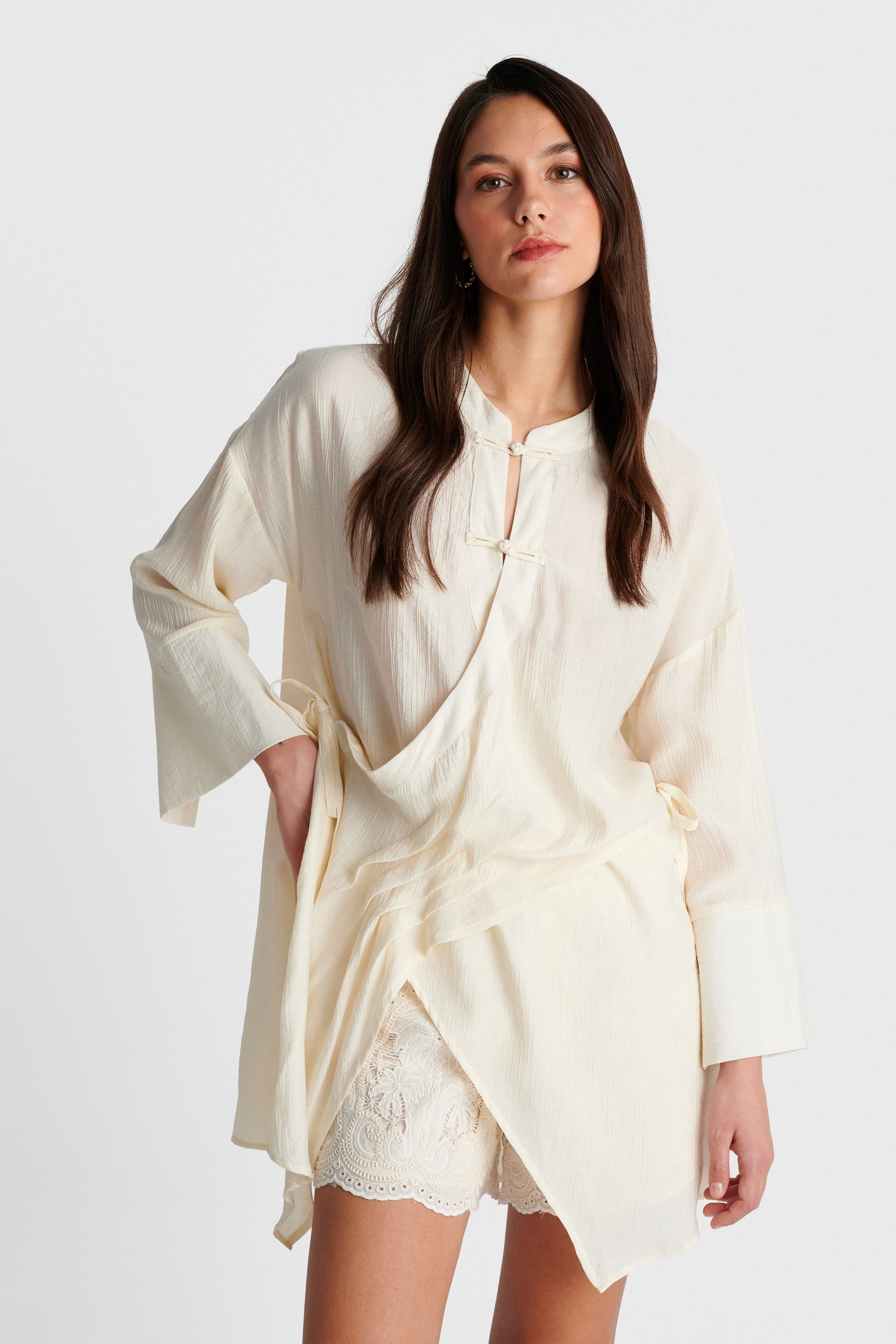 Πουκάμισο μακρύ με δέσιμο - Εκρού