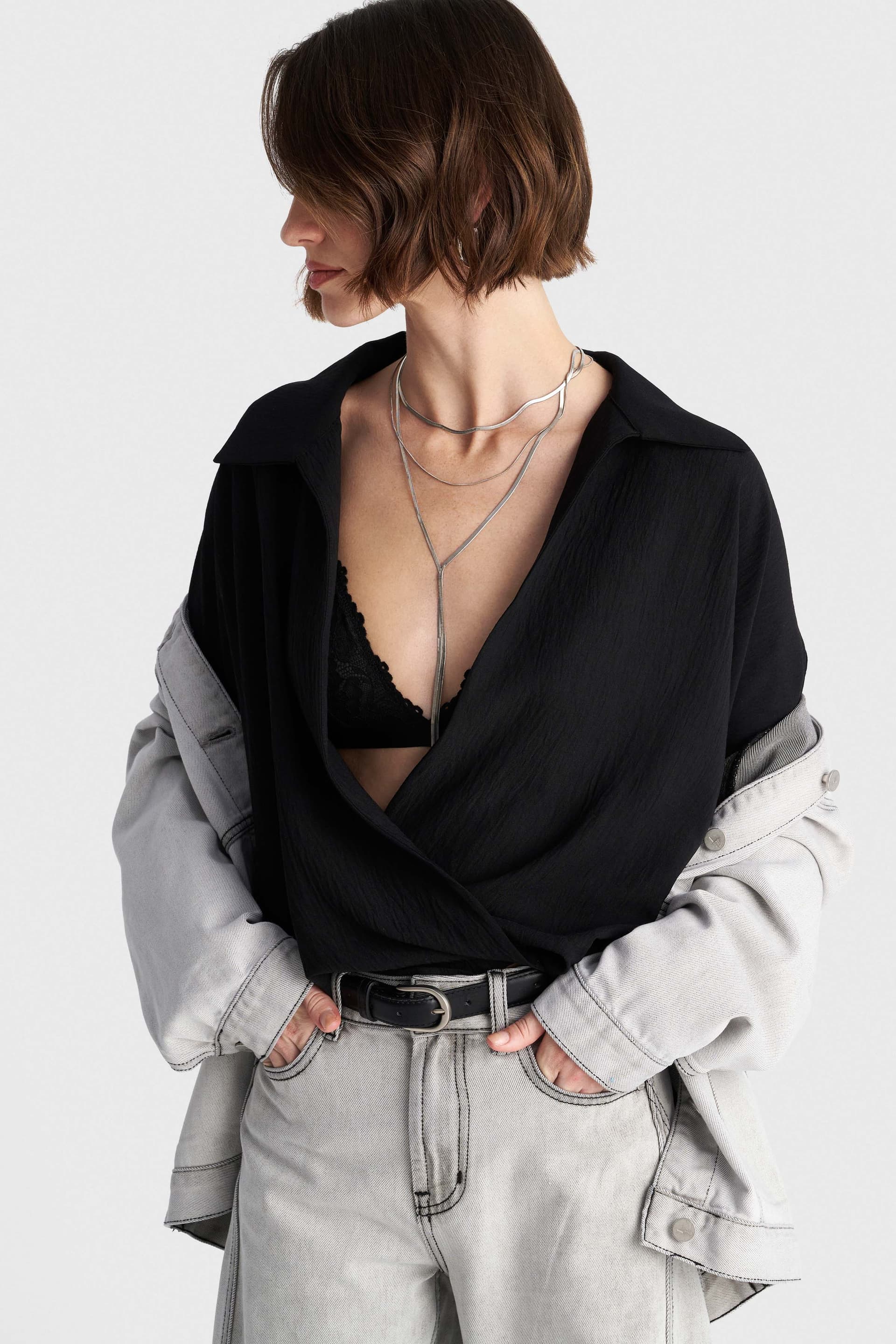 Μπολερό wrap με ανάγλυφη υφή - Μαύρο