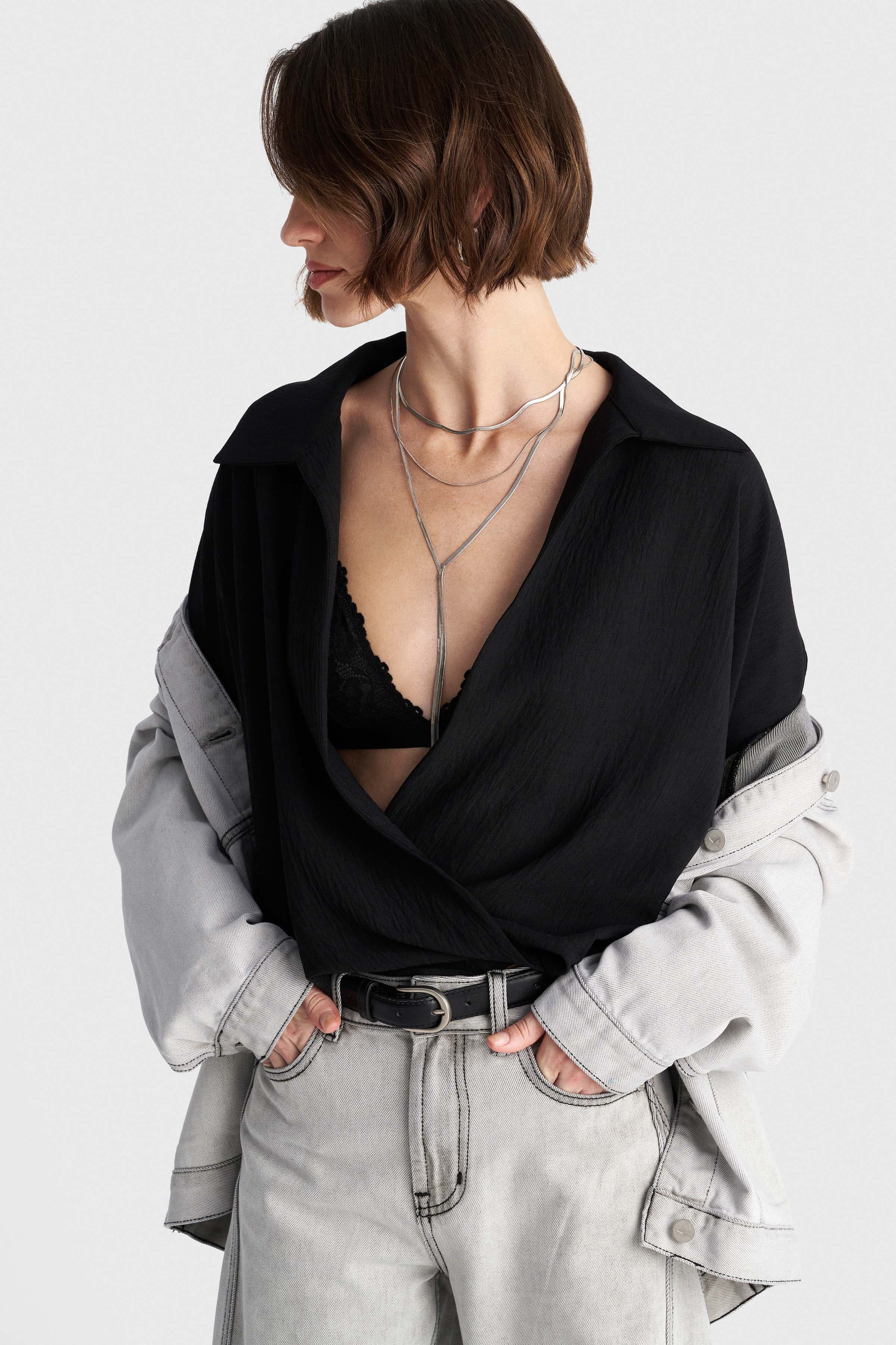 Μπολερό wrap με ανάγλυφη υφή - Μαύρο