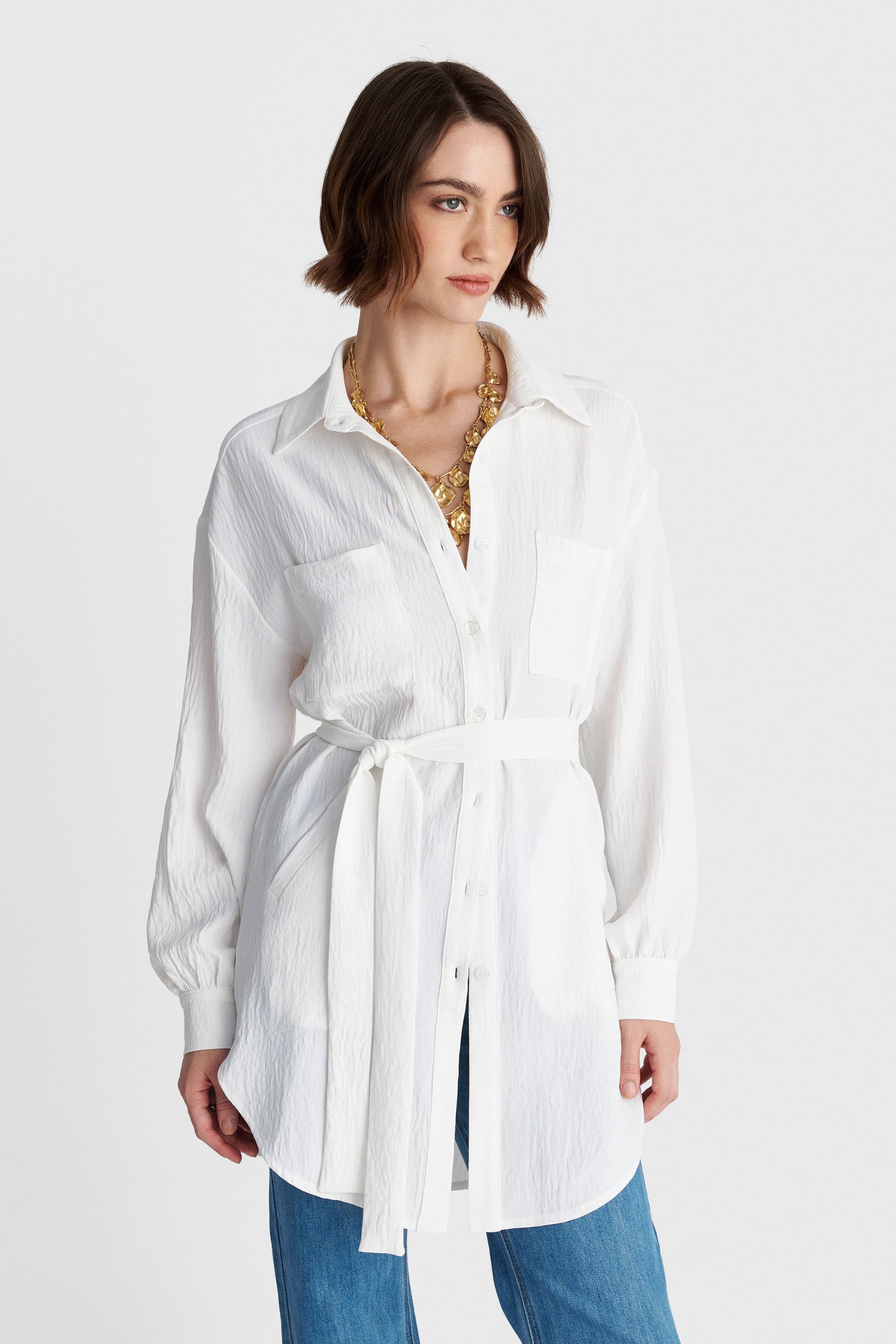 Πουκάμισο μακρύ με ανάγλυφη υφή - Λευκό