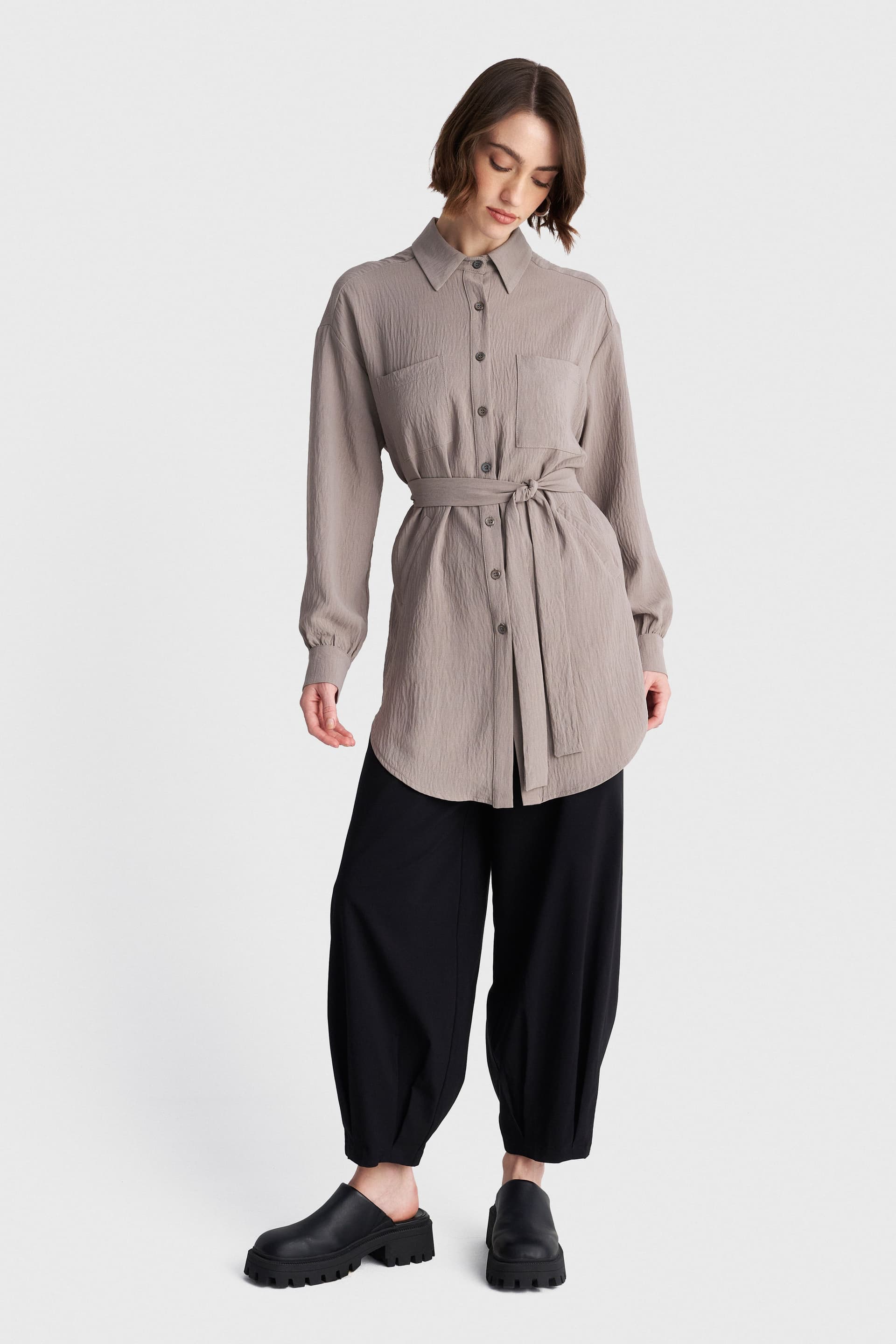 Πουκάμισο μακρύ με ανάγλυφη υφή - Γκρι