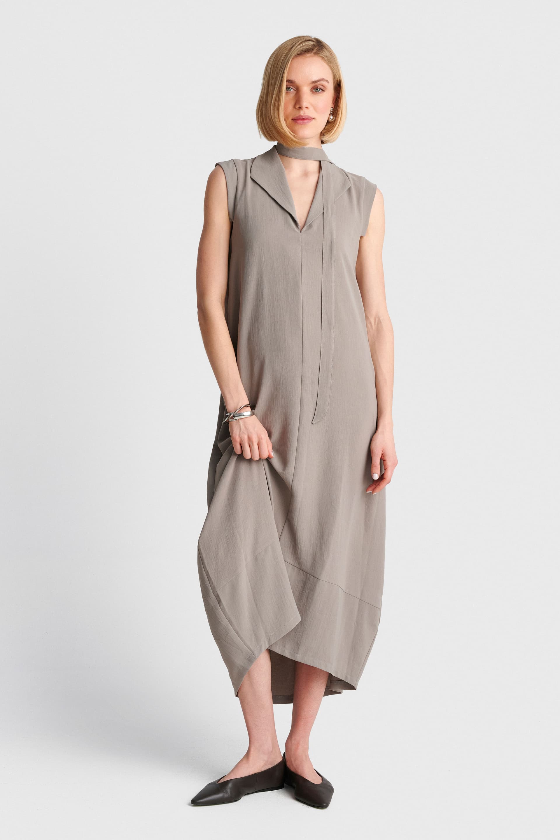 Φόρεμα μίντι ballon με ζώνη - Γκρι