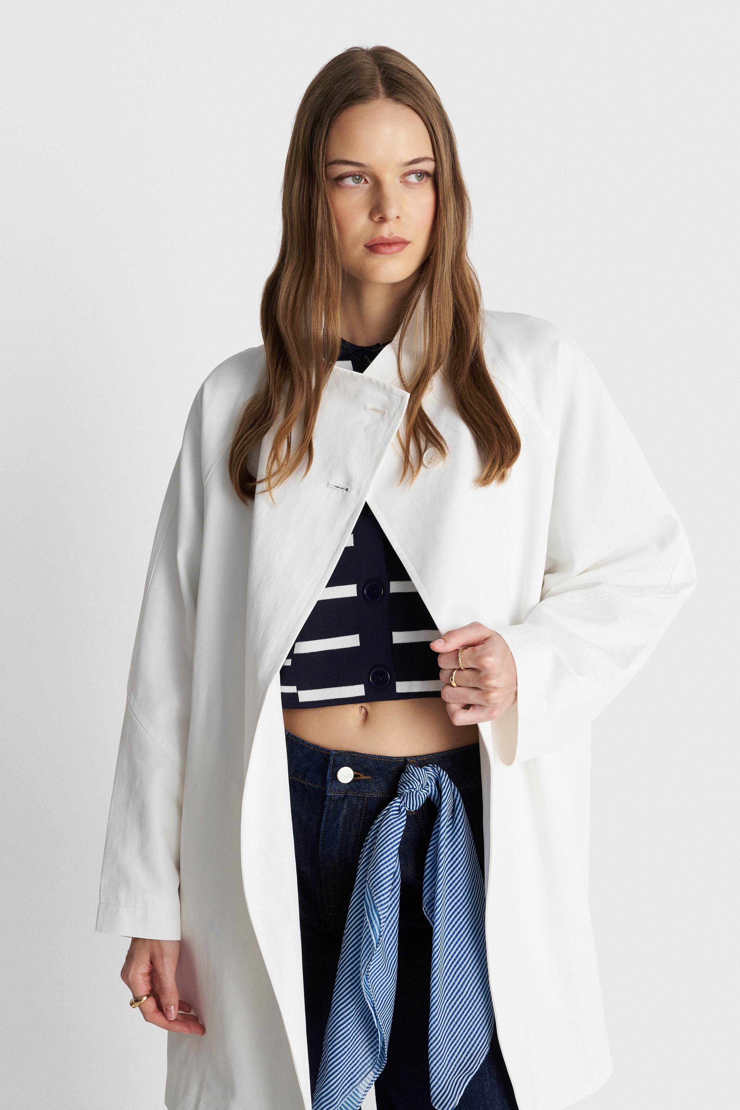 Καπαρντίνα μακριά με τσέπες - Λευκό