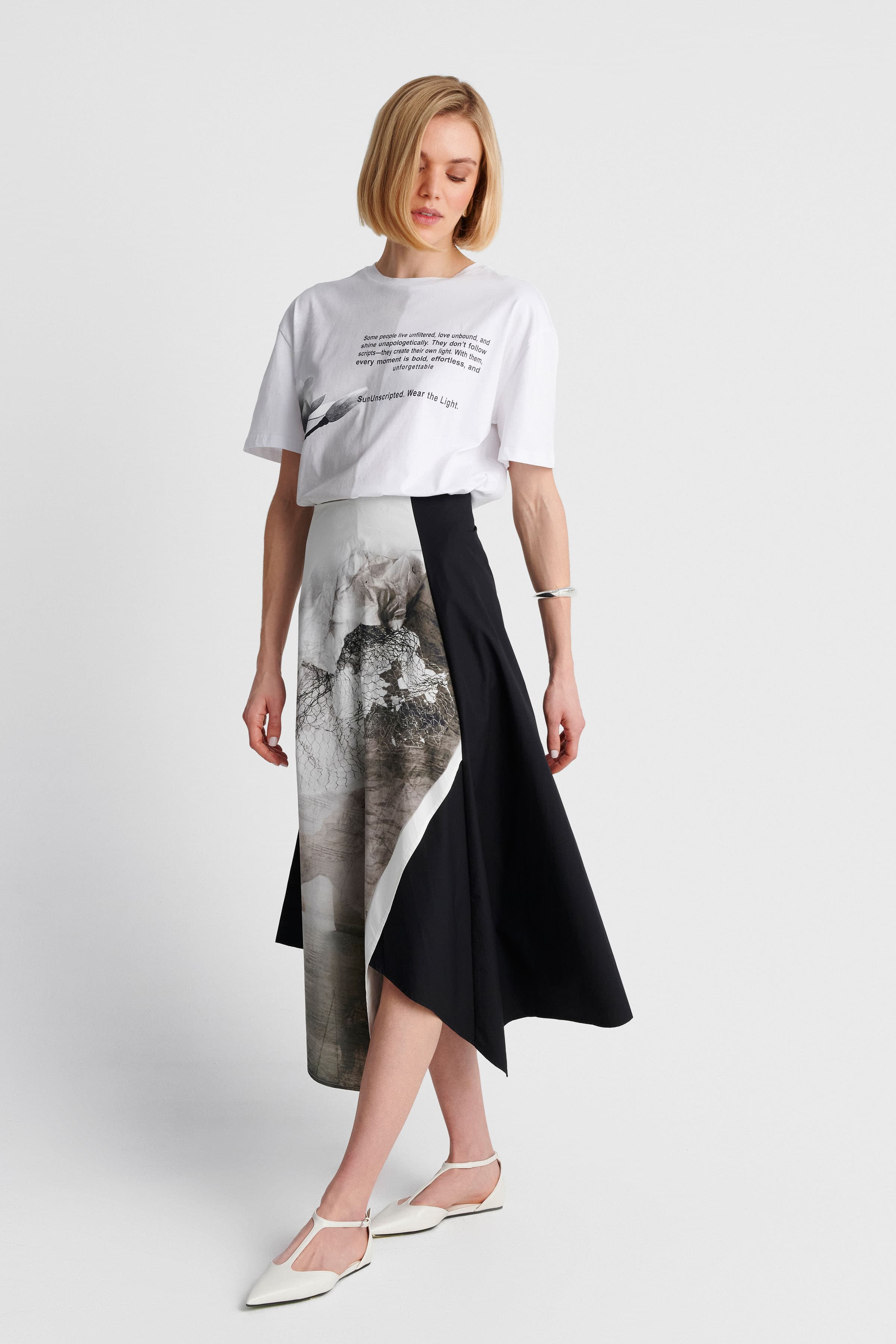 Μπλούζα κοντομάνικη με lettering - Λευκό