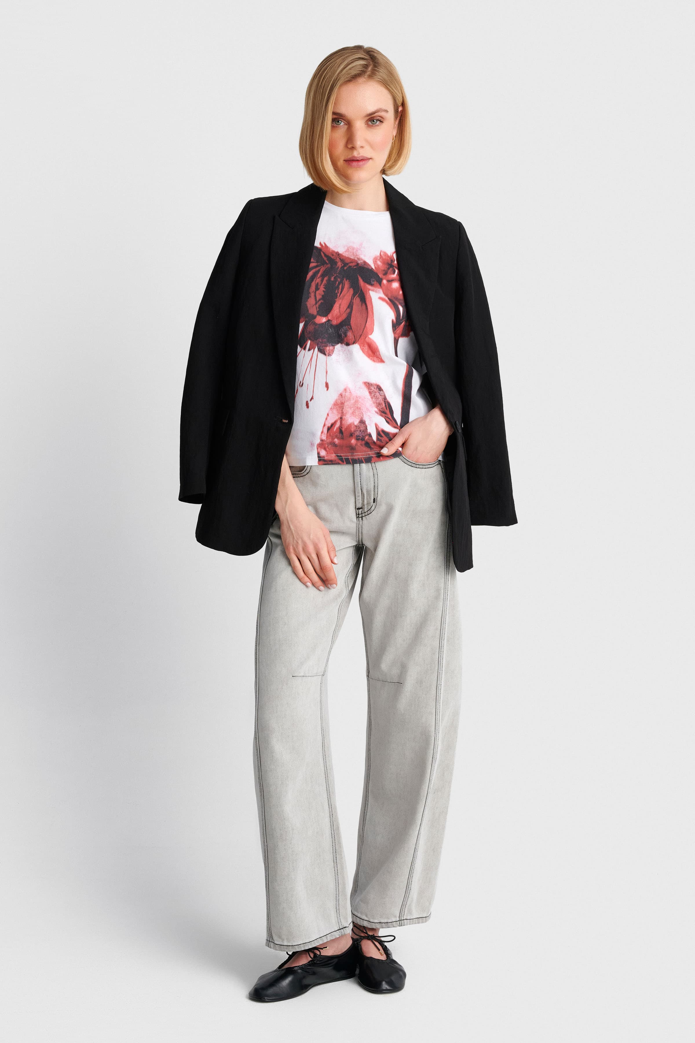 Mλούζα κοντομάκινη με τύπωμα - Λευκό