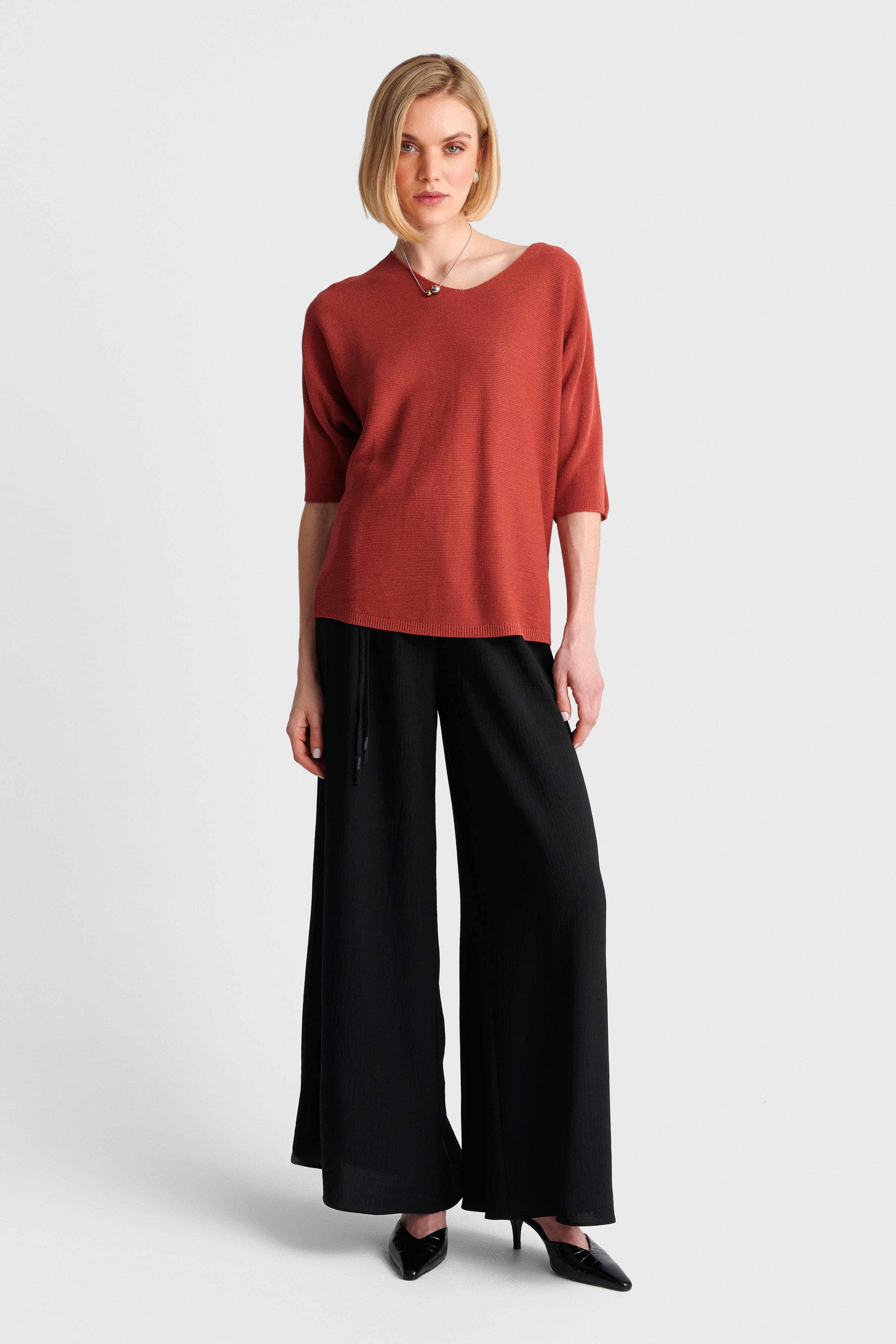 Μπλούζα πλεκτή με 3/4 μανίκι - PAPRICA