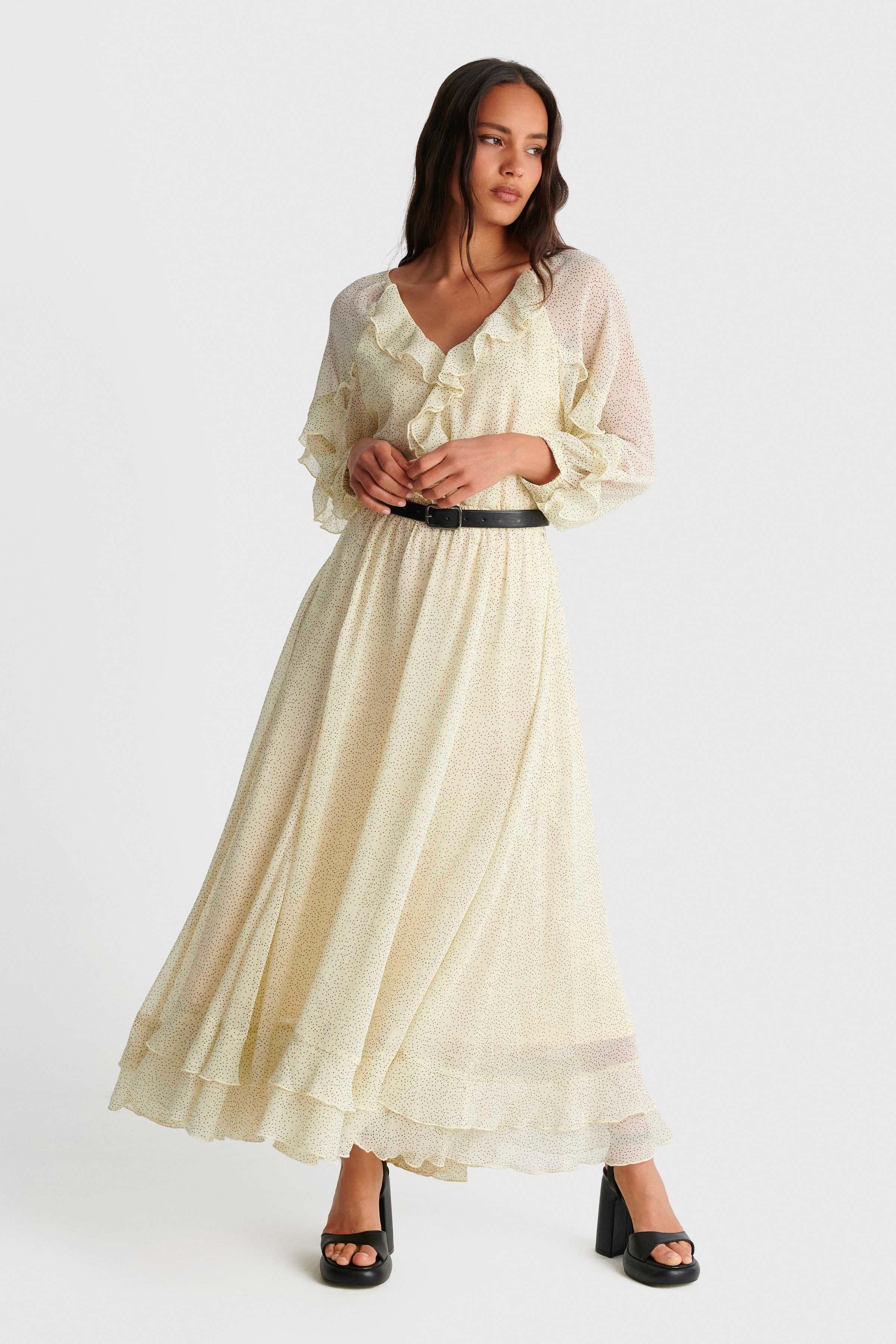 Φόρεμα μάξι πουά με ζώνη - Πολύχρωμο