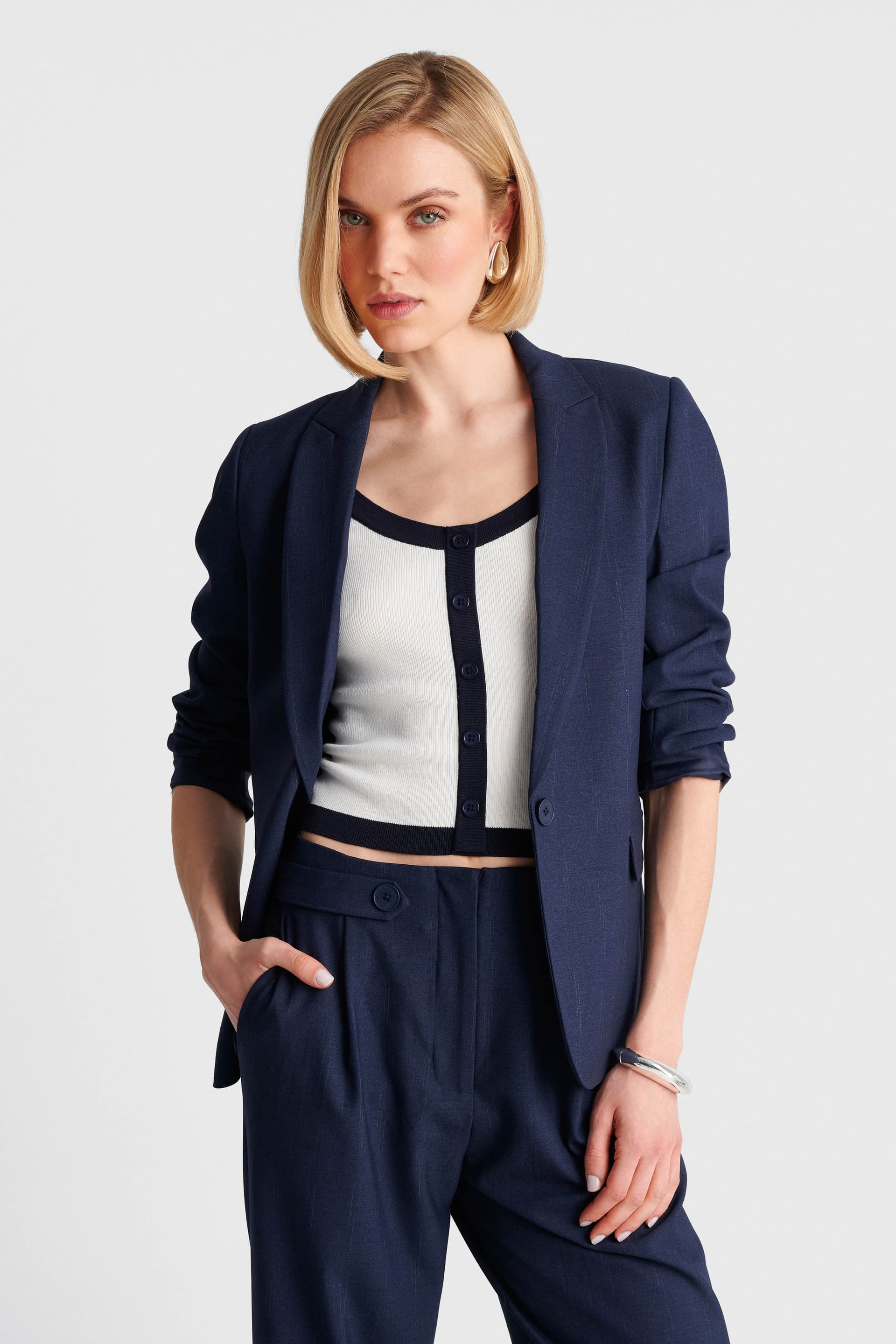 Τοπ πλεκτό με διχρωμία - Λευκό