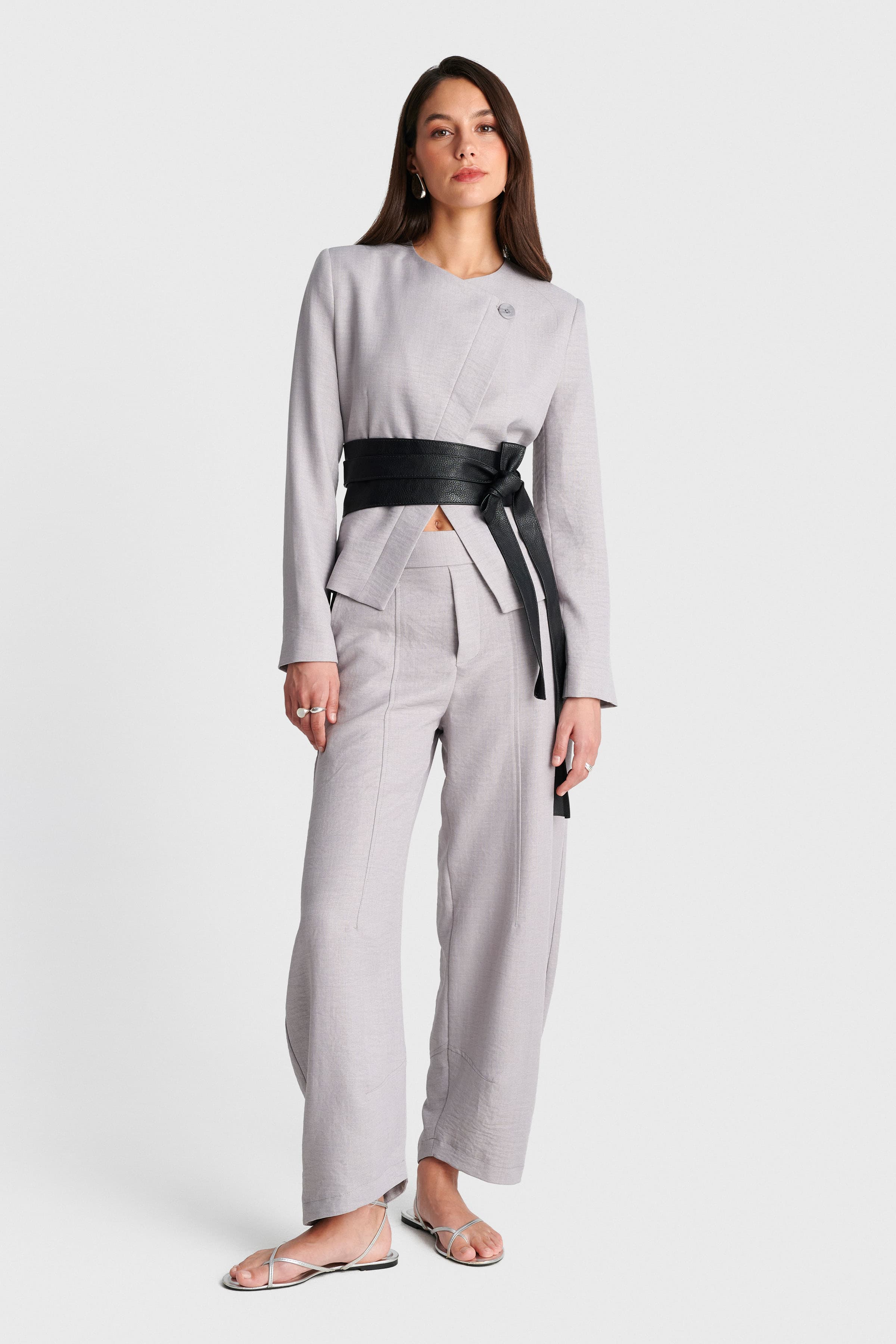 Σακάκι με ασύμμετρο κλείσιμο - Γκρι