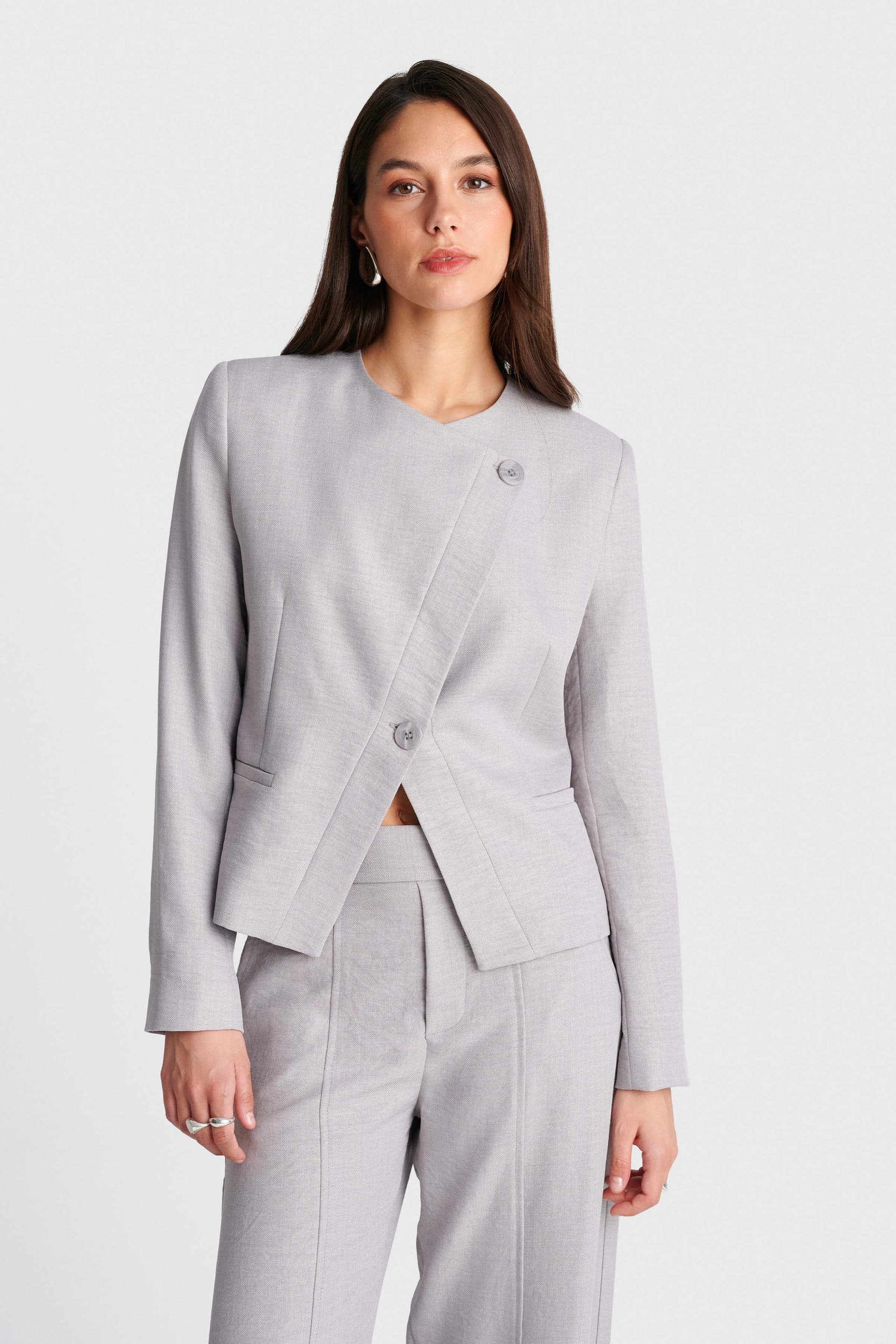 Σακάκι με ασύμμετρο κλείσιμο - Γκρι