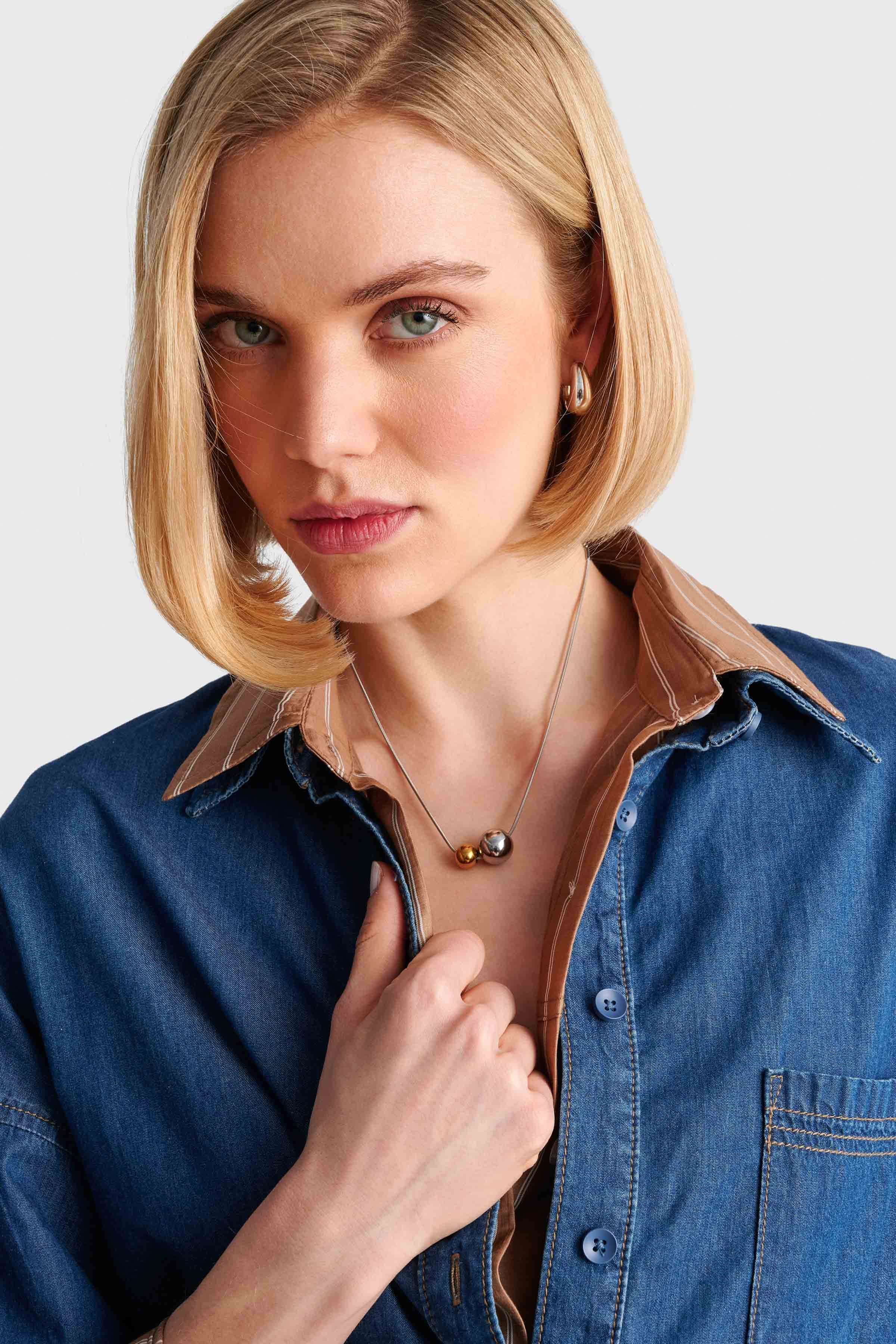 Kολιέ με δίχρωμες χάντρες από ατσάλι - Πολύχρωμο