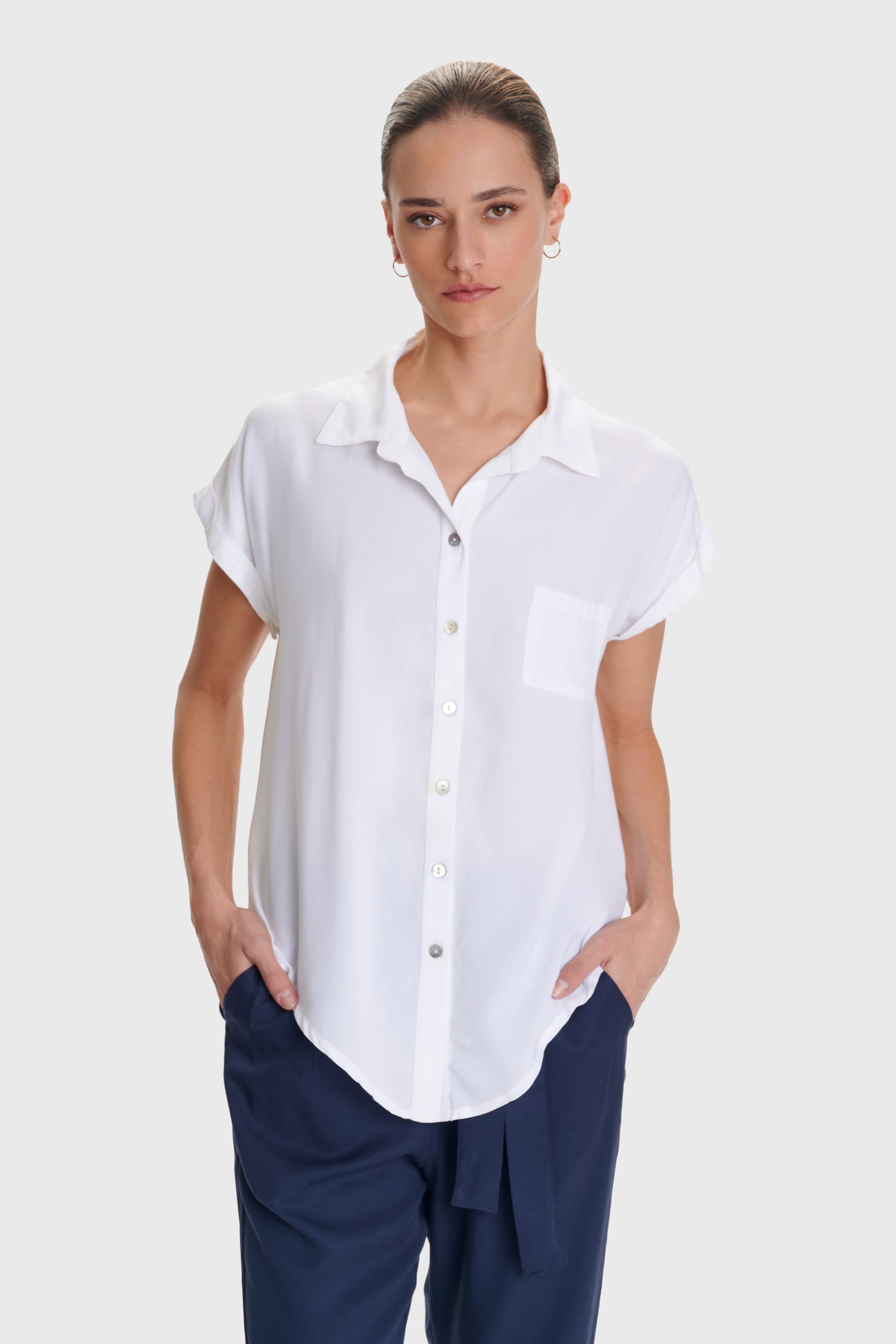 Πουκάμισο κοντομάνικο μονόχρωμο - Λευκό