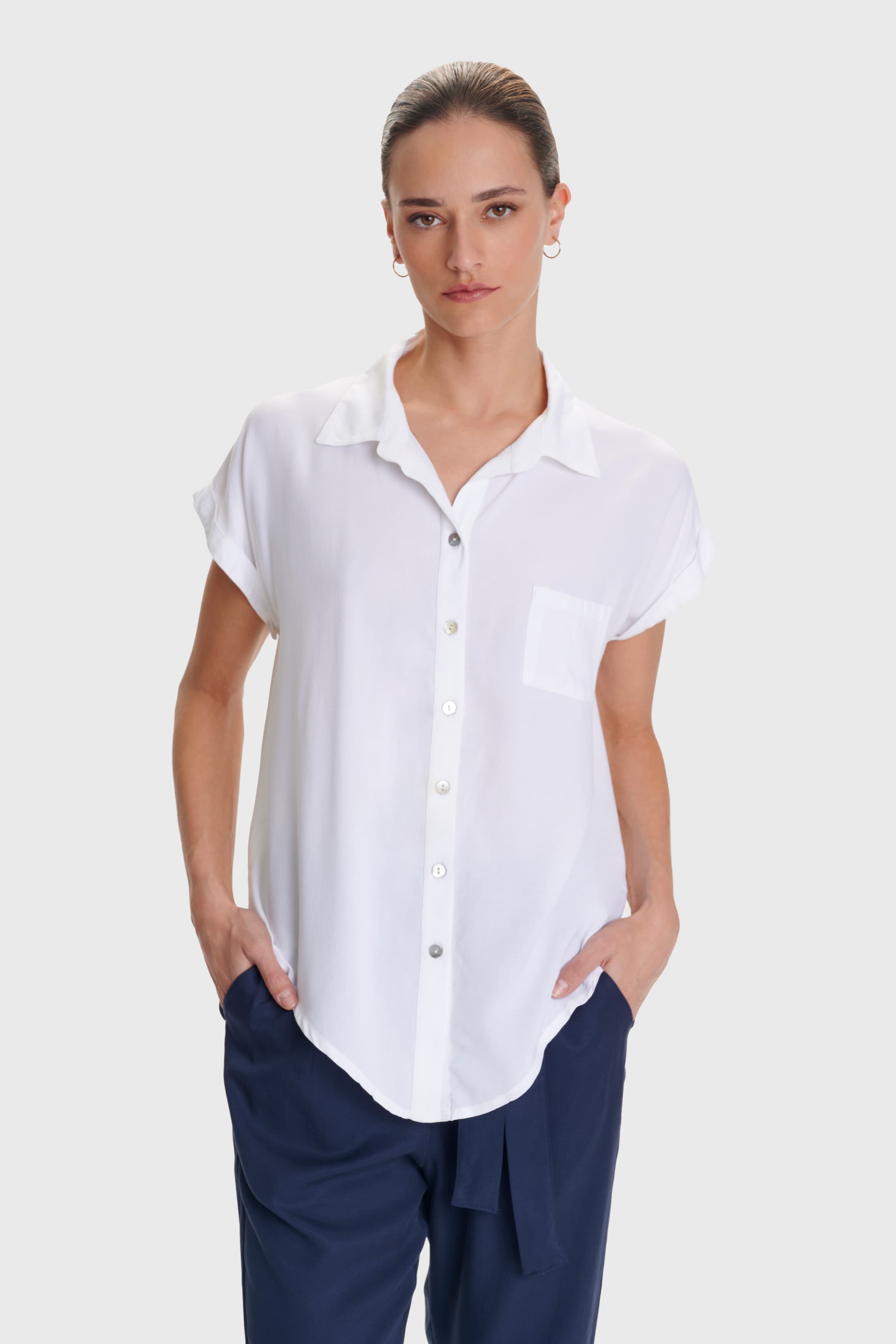 Πουκάμισο κοντομάνικο μονόχρωμο - Λευκό