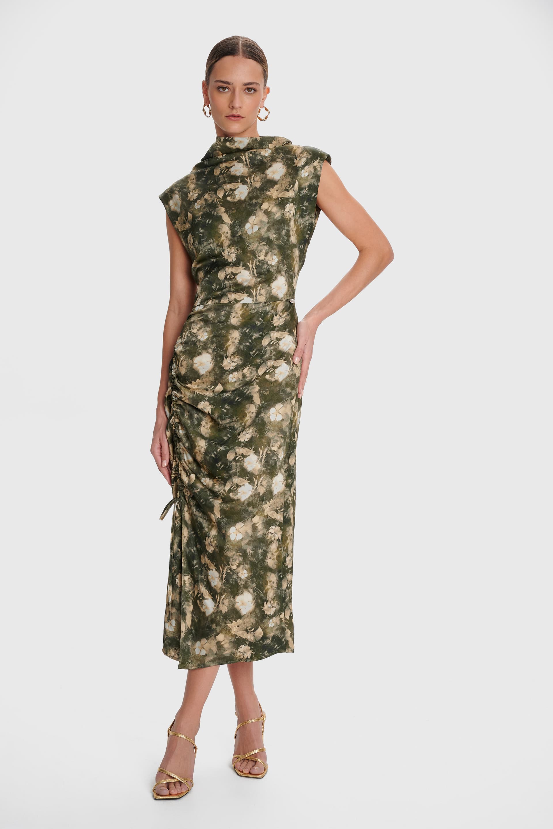 Φόρεμα μακρύ φλοράλ σατέν υφή - Πολύχρωμο