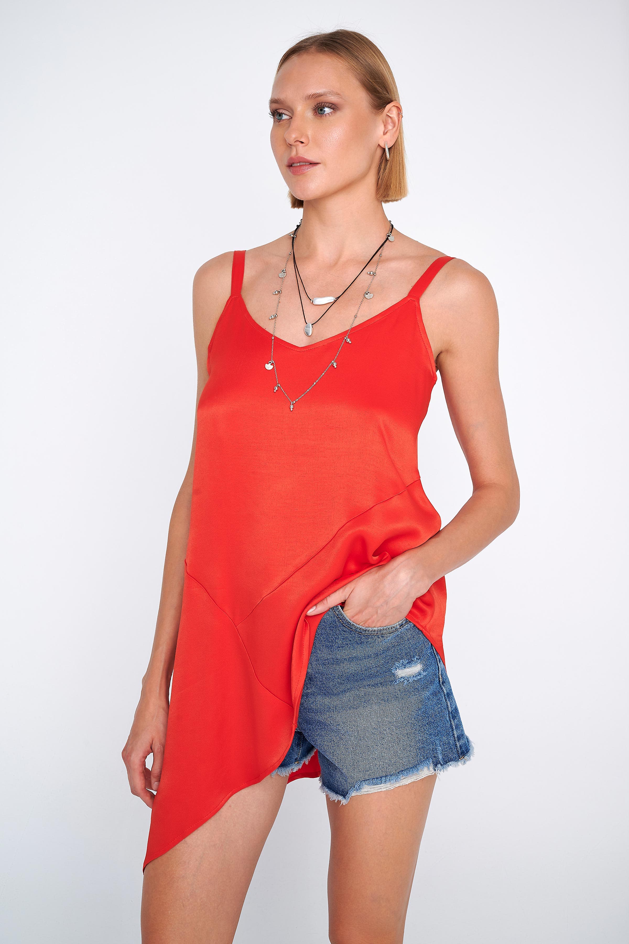 Τοπ ασύμμετρο σατέν όψη - CORAL