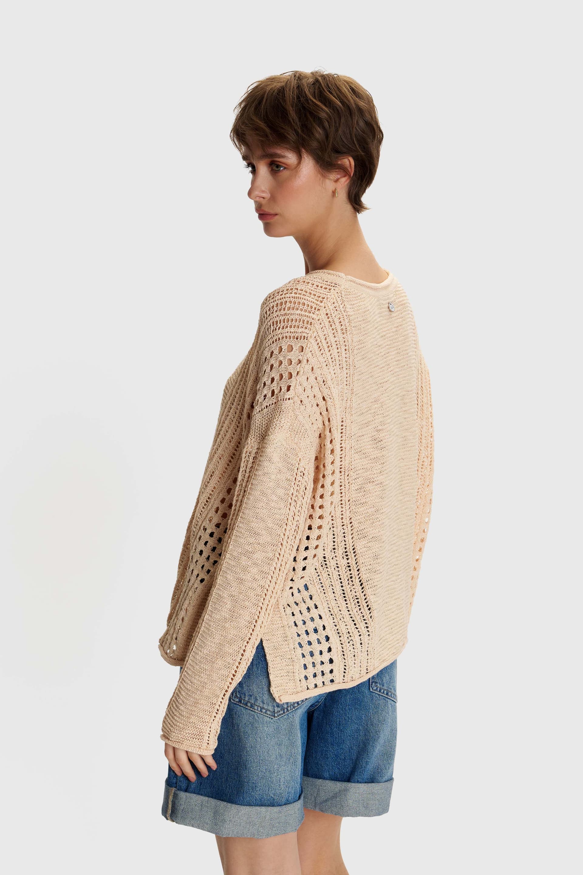 Μπλούζα με διάτρητη πλέξη - Μπεζ