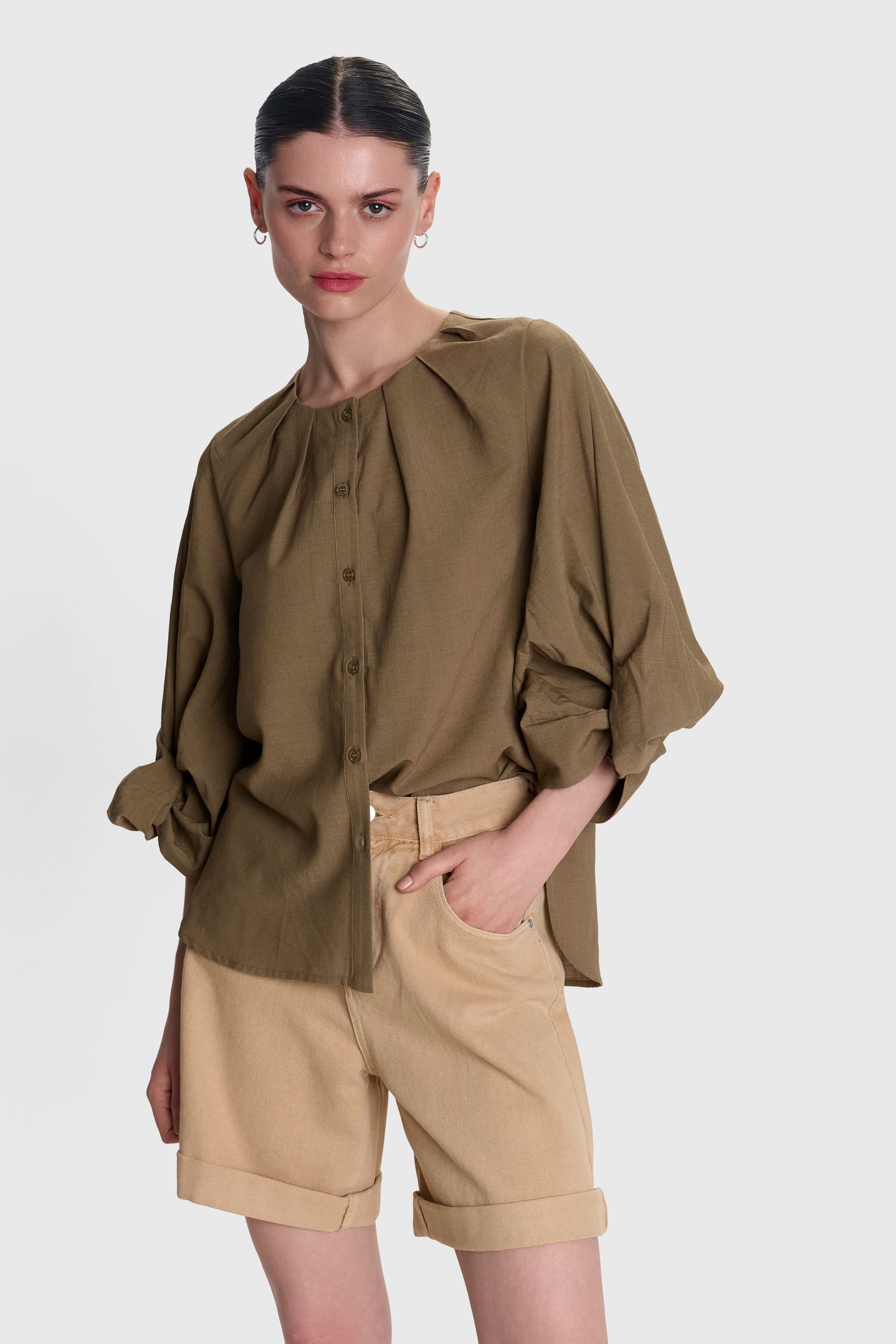 Πουκάμισο με μάο γιακά - Χακί