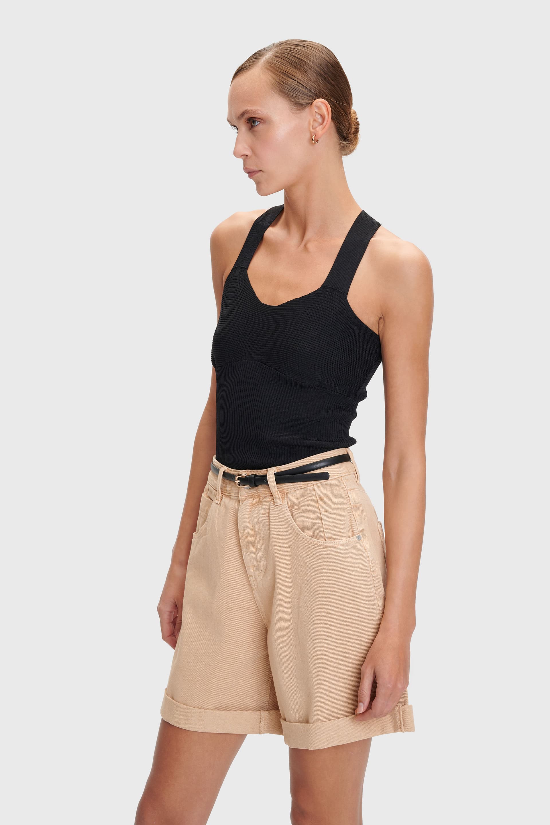 Βερμούδα τζιν με ρεβέρ - Μπεζ