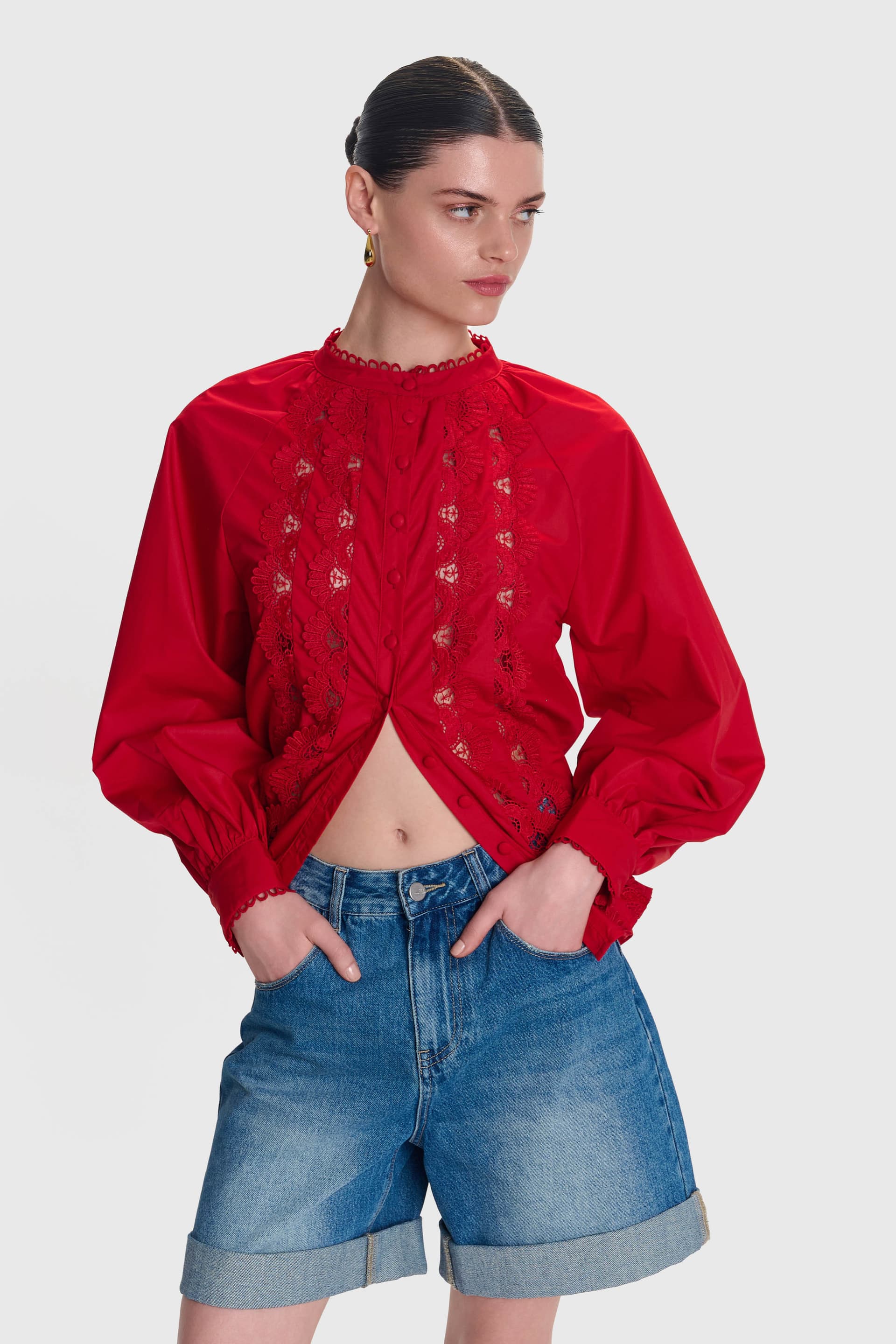 Πουκάμισο με δαντέλα - Κόκκινο