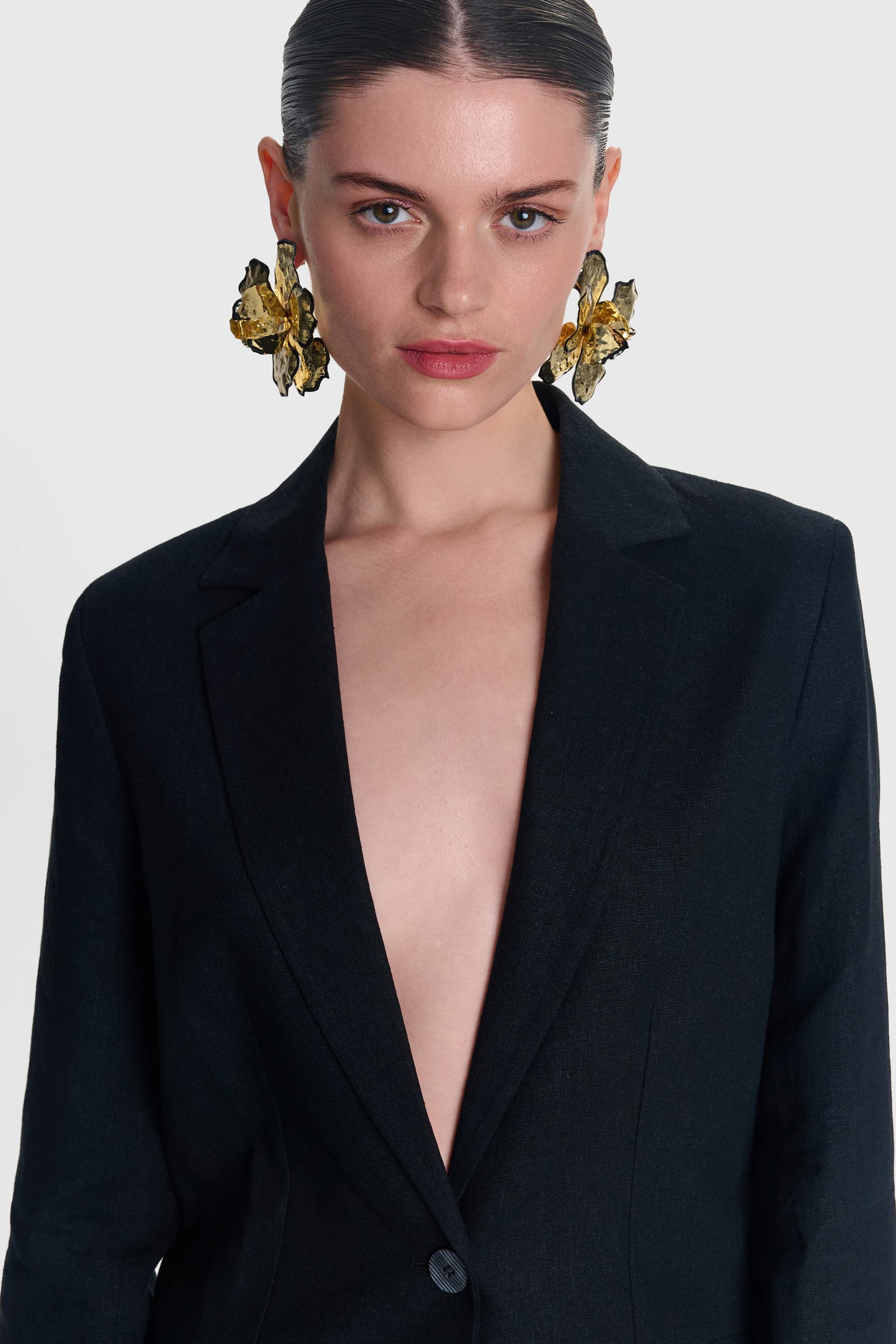 Σακάκι λινό με τσέπες - Μαύρο