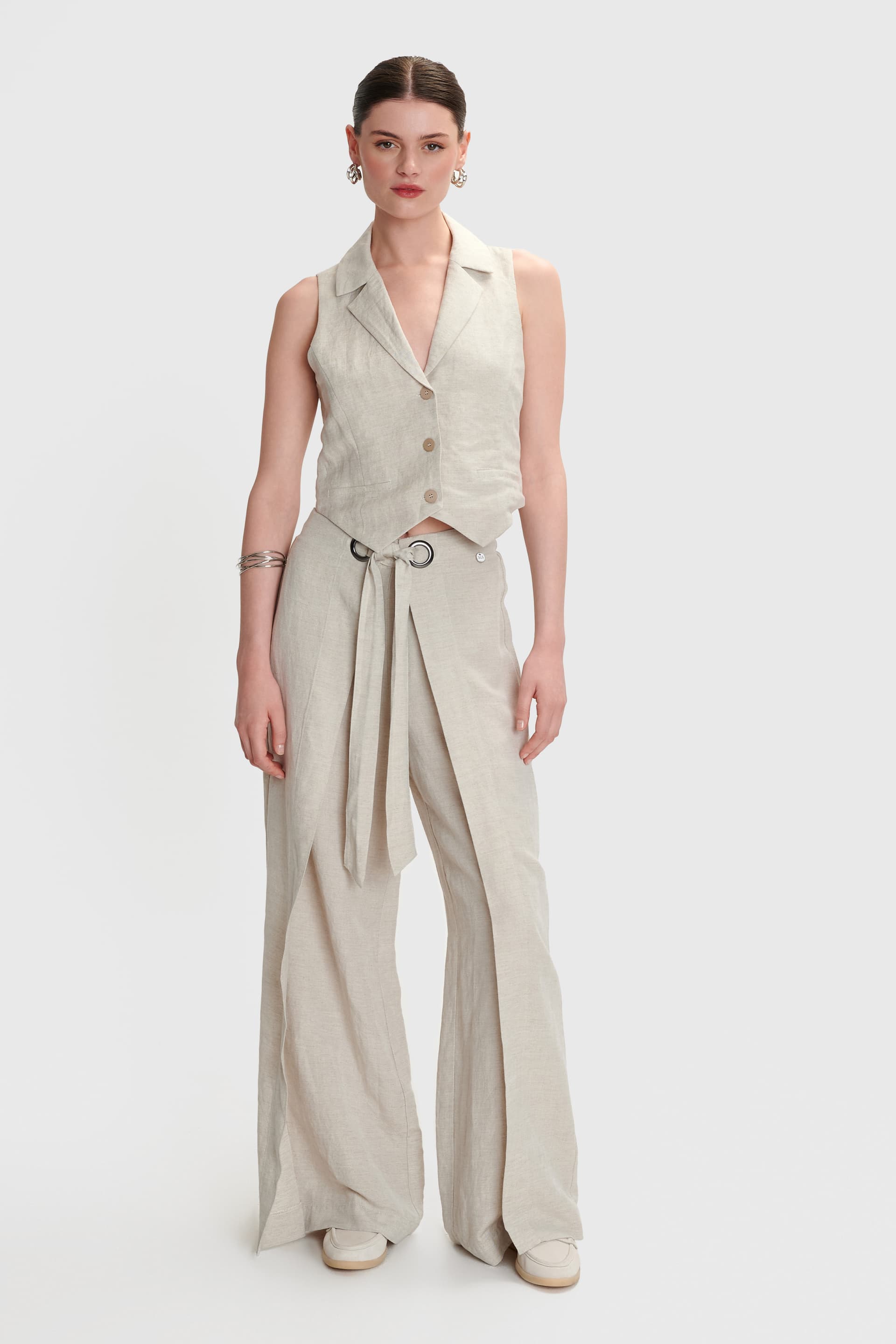 Παντελόνα λινή σχεδιαστική - NATURAL