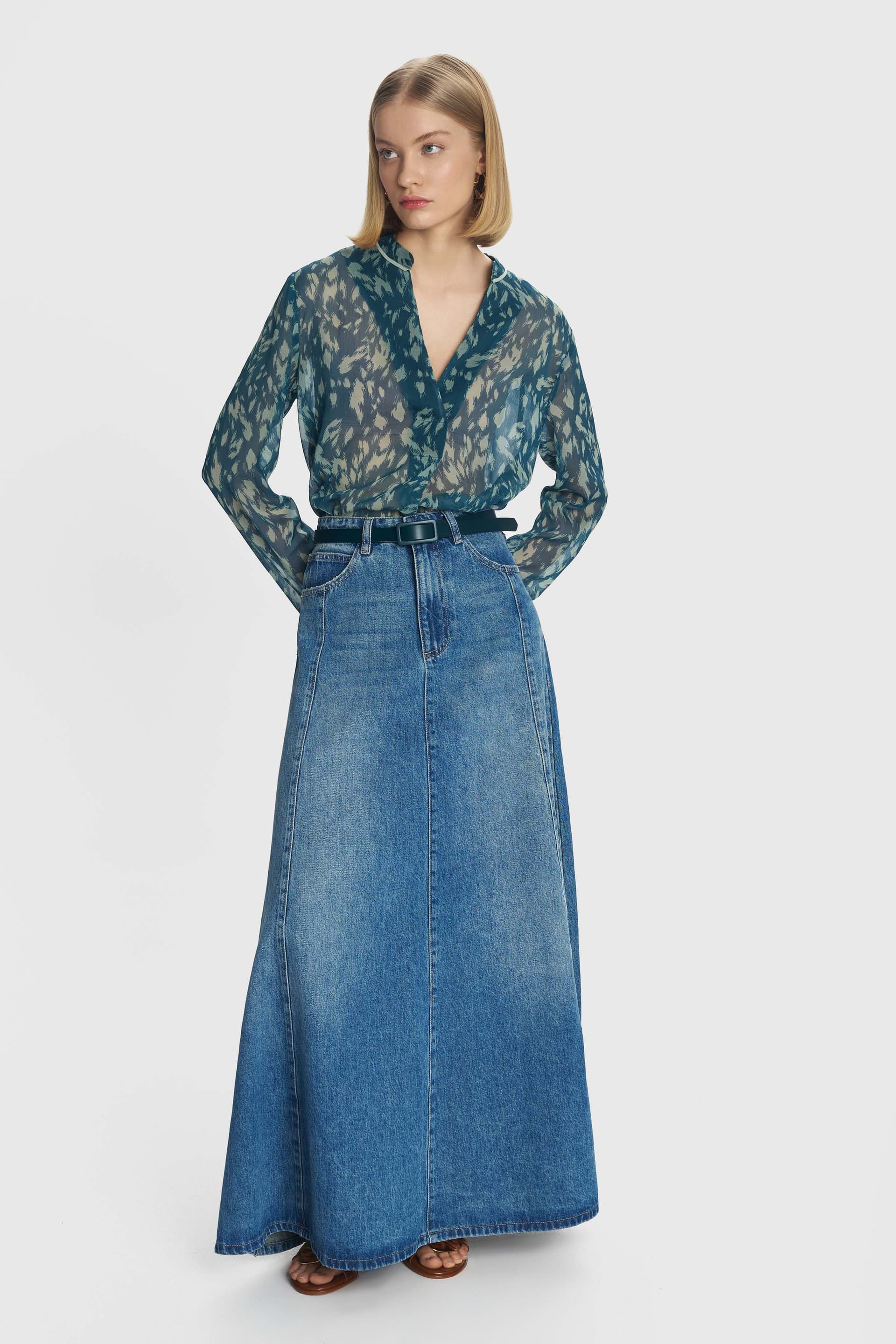 Τουνίκ εμπριμέ ημιδιαφανής - PETROL