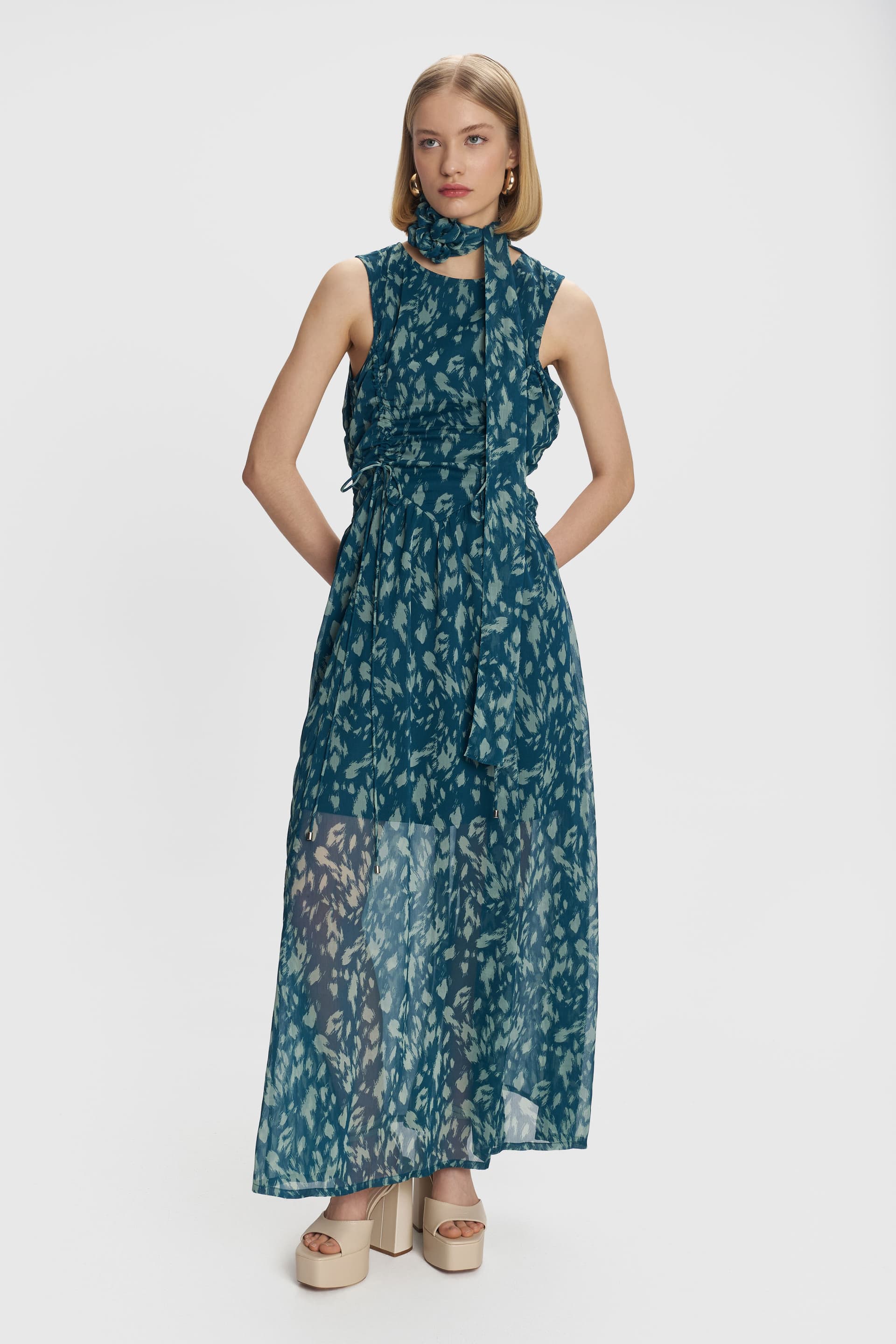 Φόρεμα μεσάτο εμπριμέ - PETROL