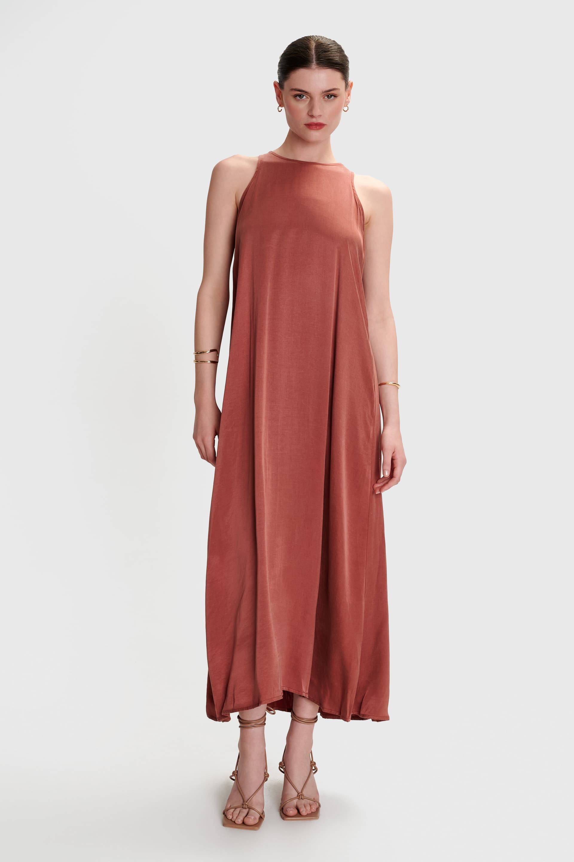 Φόρεμα μακρύ μονόχρωμο - COPPER