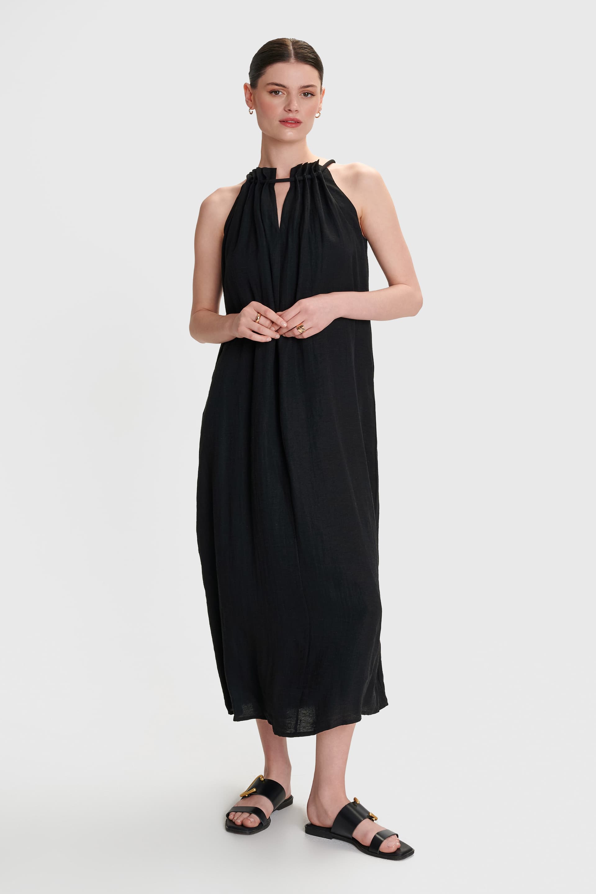 Φόρεμα μίντι με δέσιμο - Μαύρο