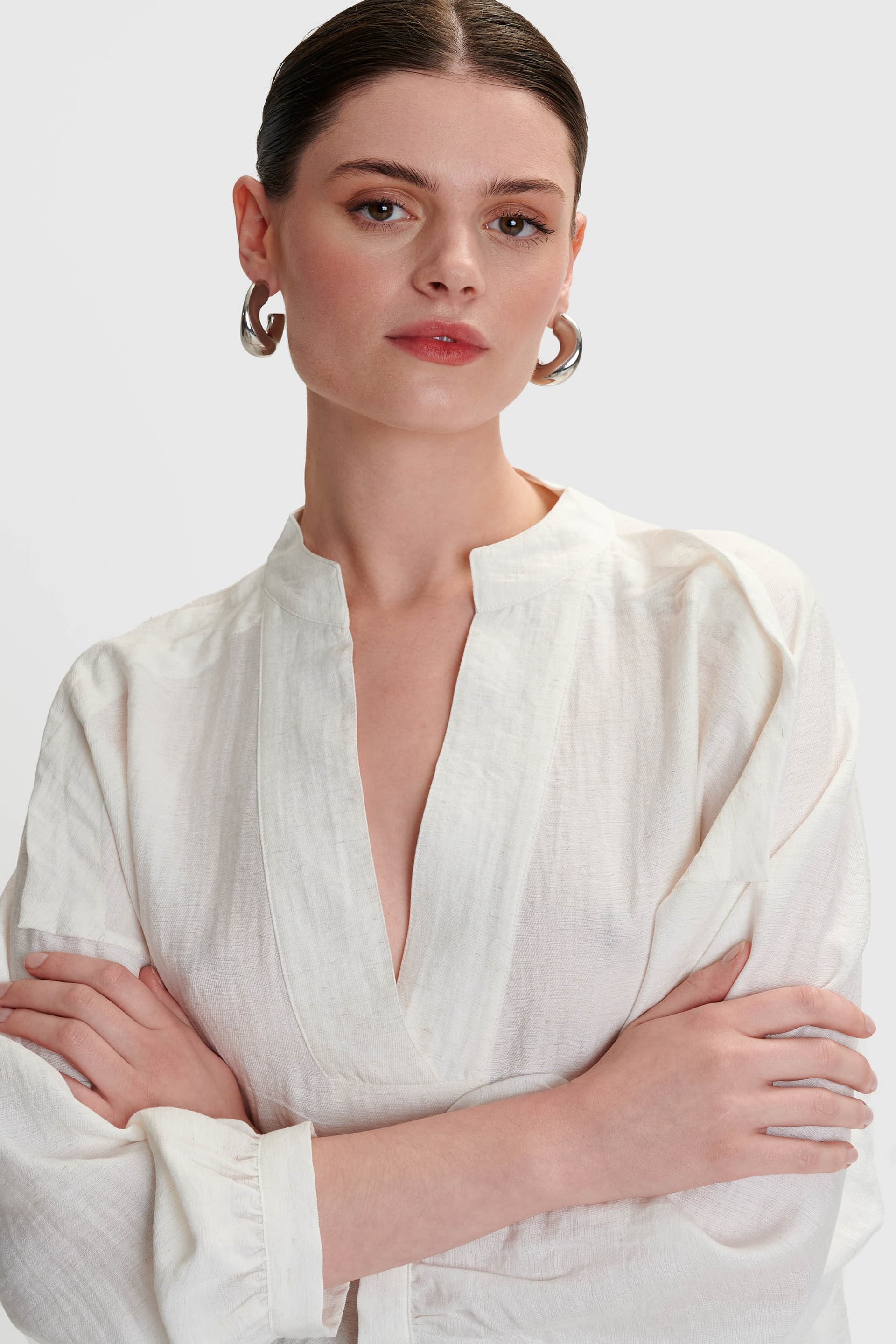 Τουνίκ μακρυμάνικη με V - Λευκό