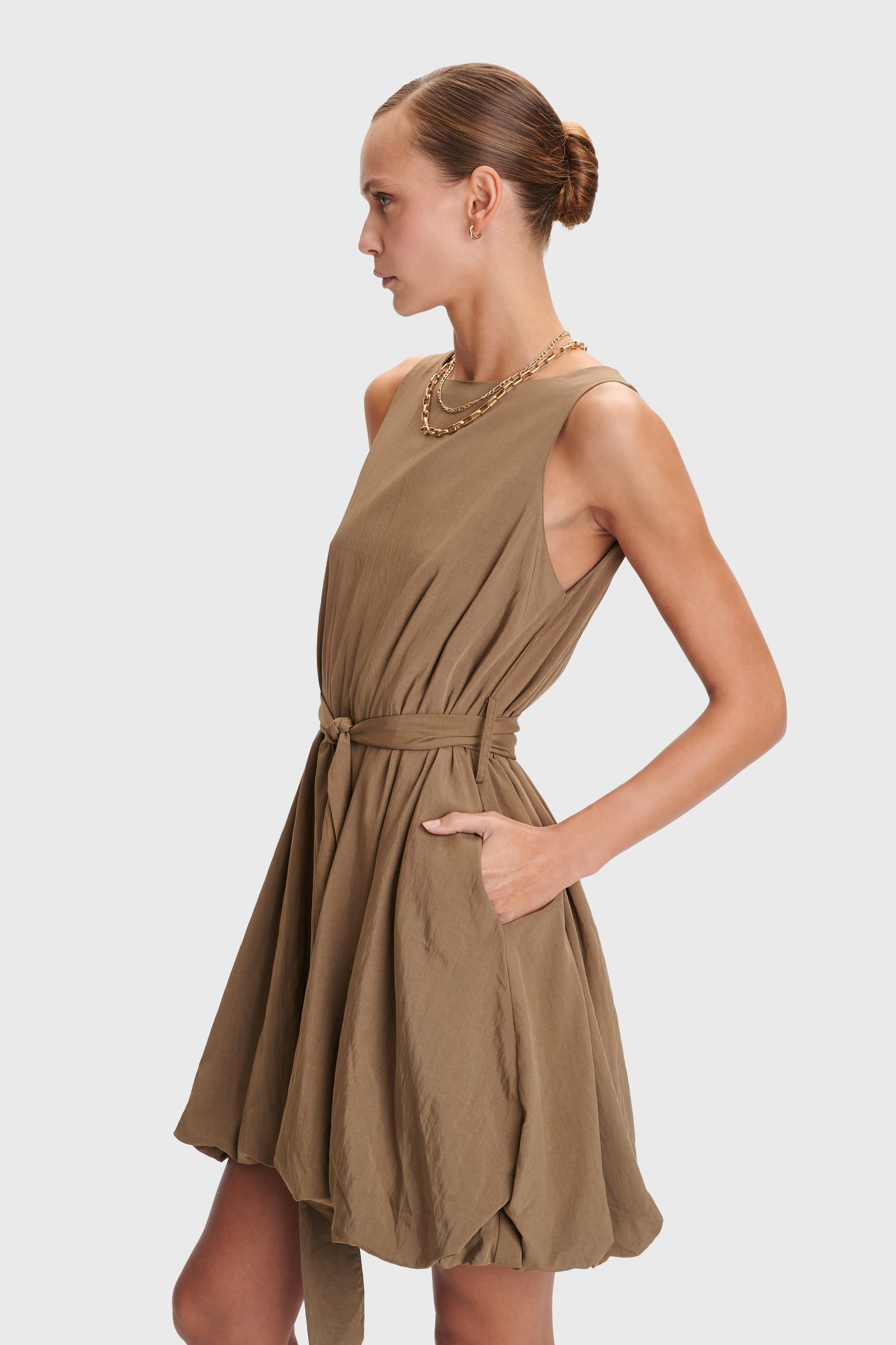 Φόρεμα μίνι αμάνικο balloon - Χακί