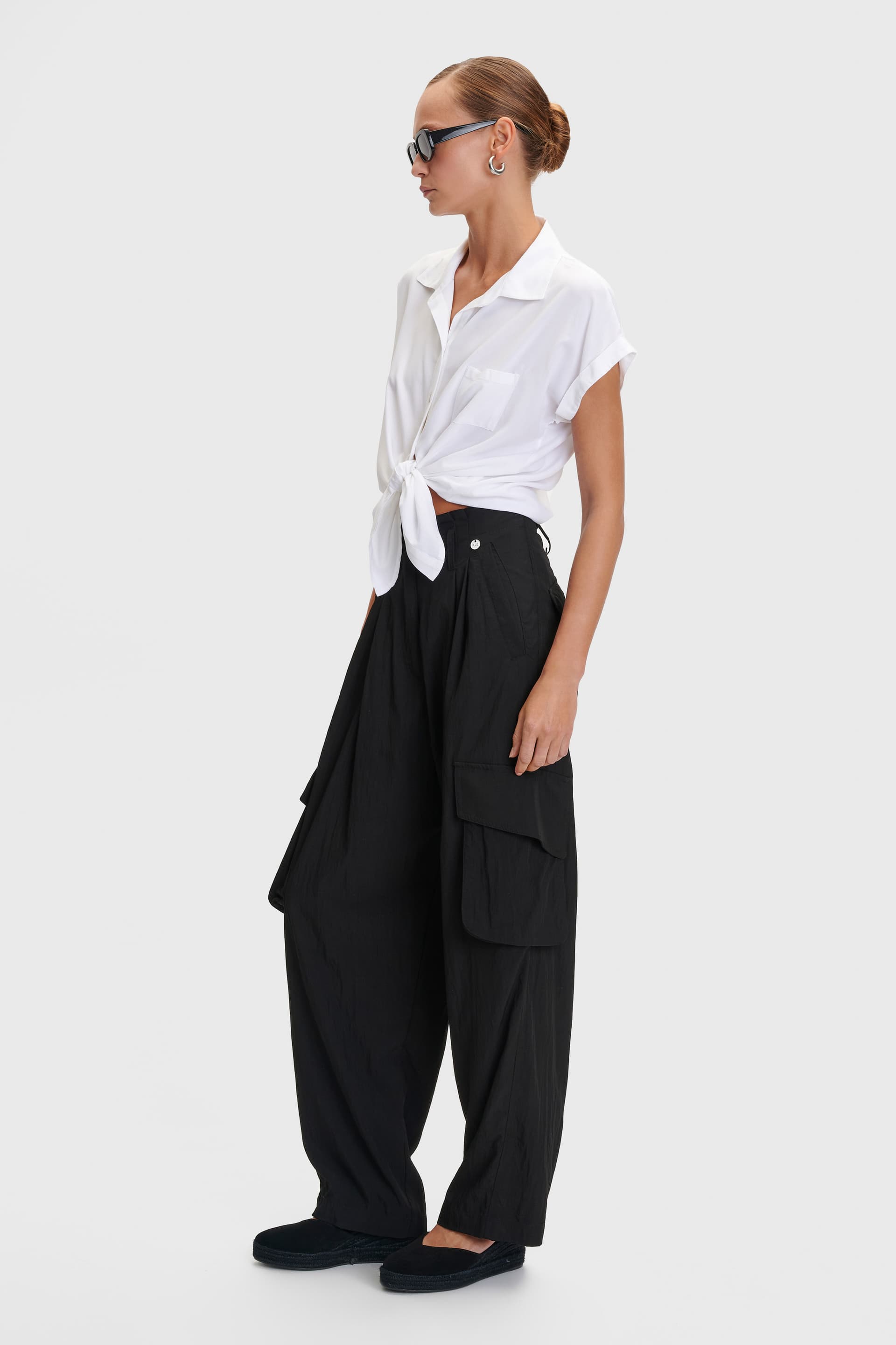 Παντελόνι cargo με paperbag μέση - Μαύρο