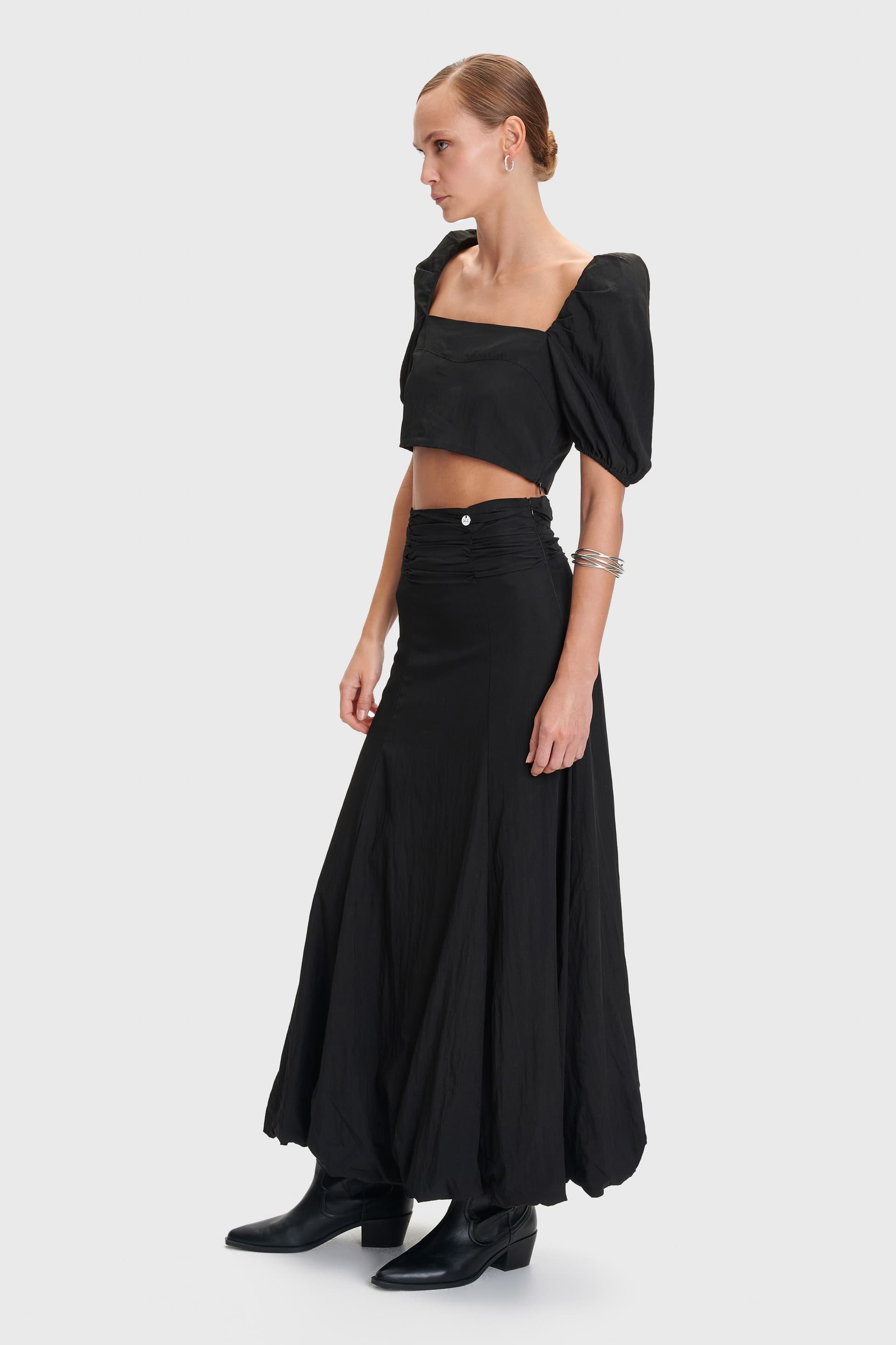 Φούστα μακριά balloon με σούρες - Μαύρο