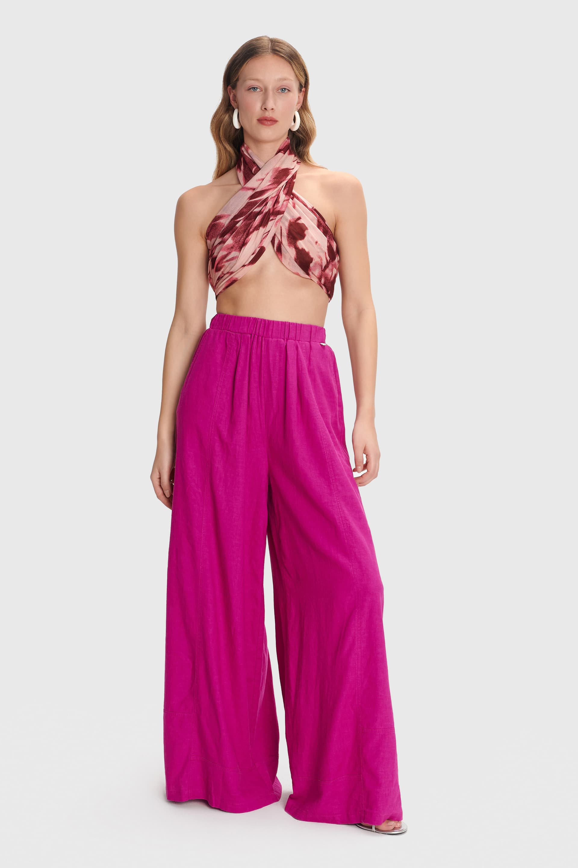 Παντελόνα λινή με ελαστική μέση  - RASPBERRY