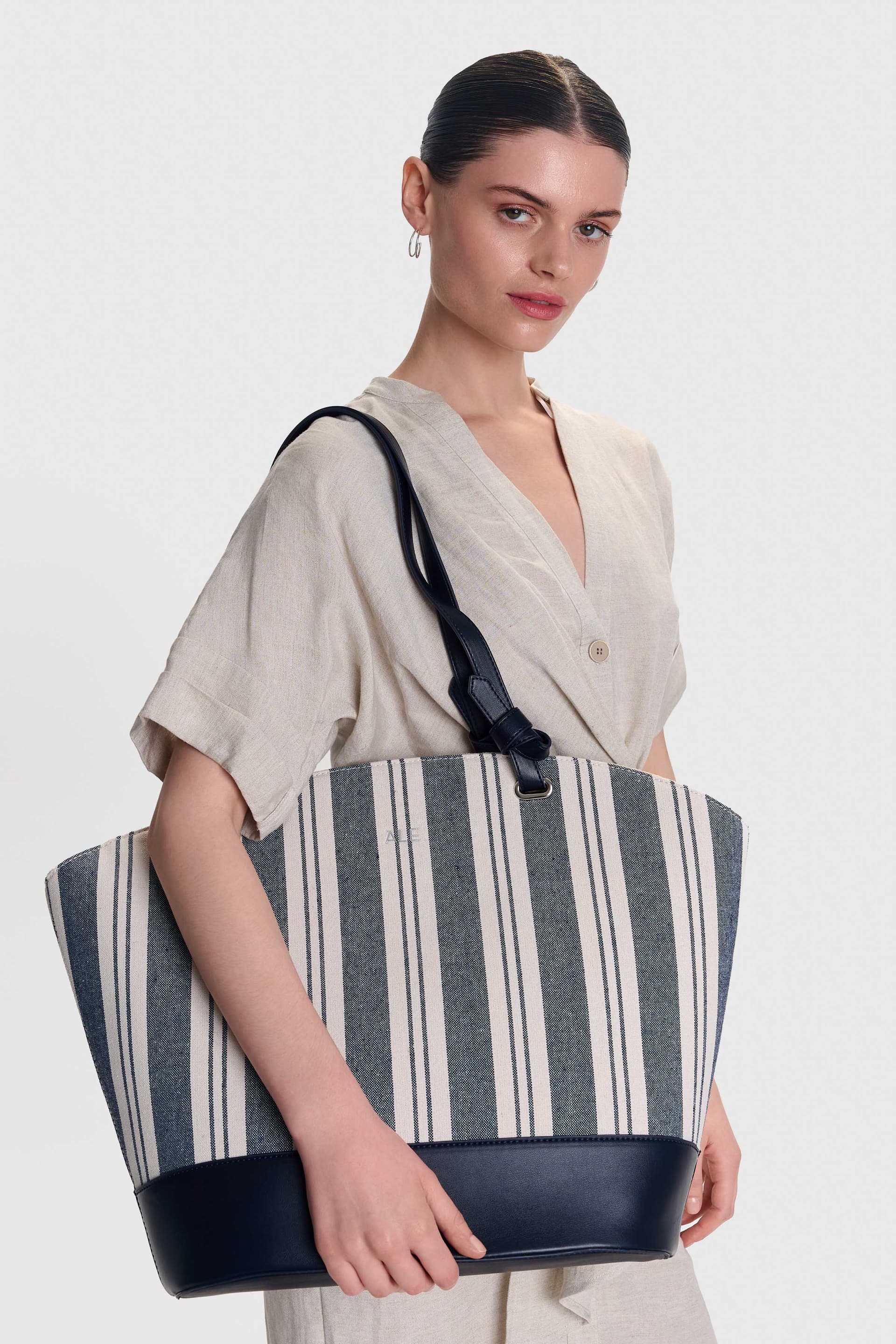 Τσάντα shopper ριγέ - Μπλε Σκούρο