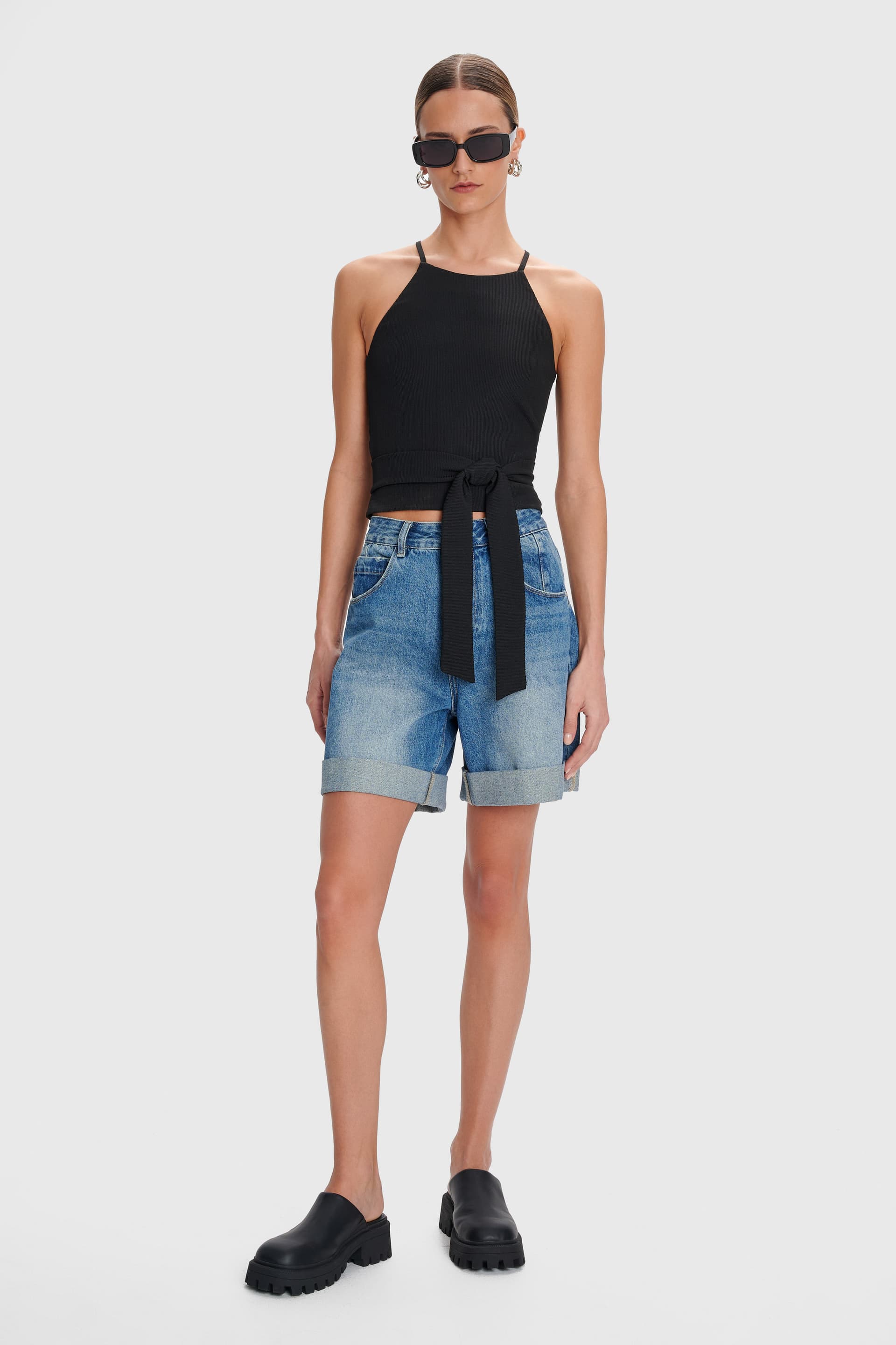 Μπλούζα halter με δέσιμο - Μαύρο