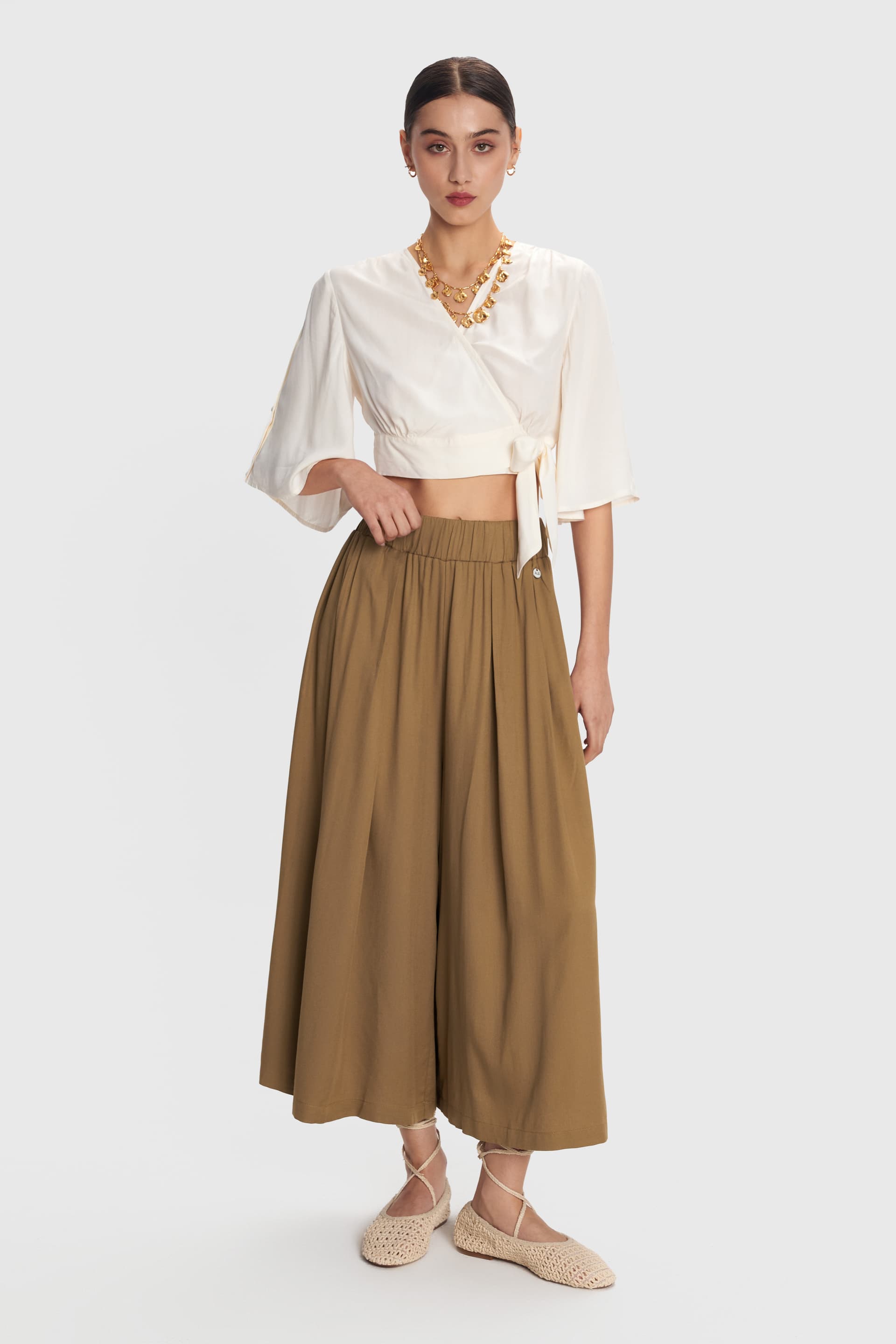 Ζιπ κιλότ μονόχρωμη - Χακί