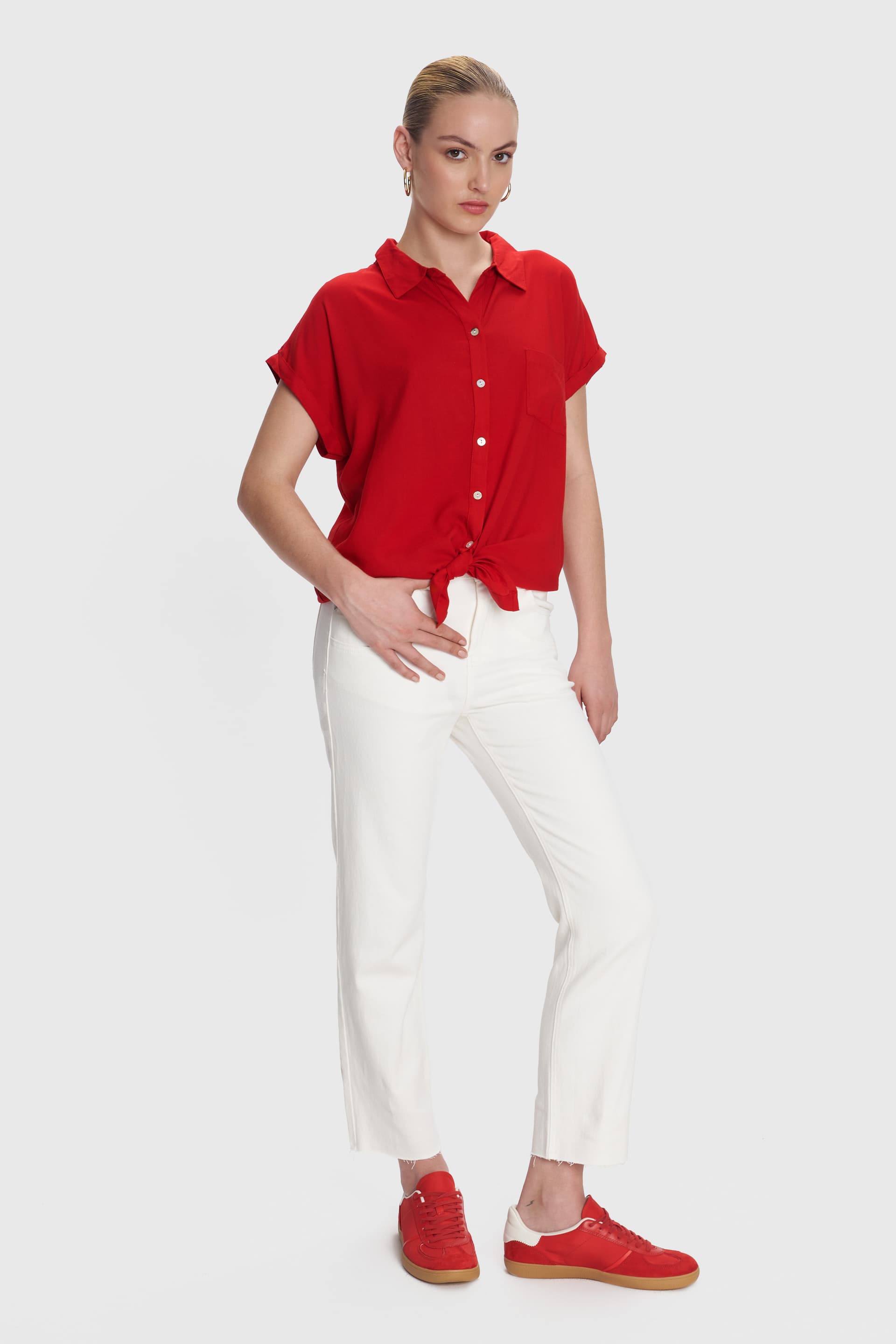 Πουκάμισο κοντομάνικο μονόχρωμο - Κόκκινο