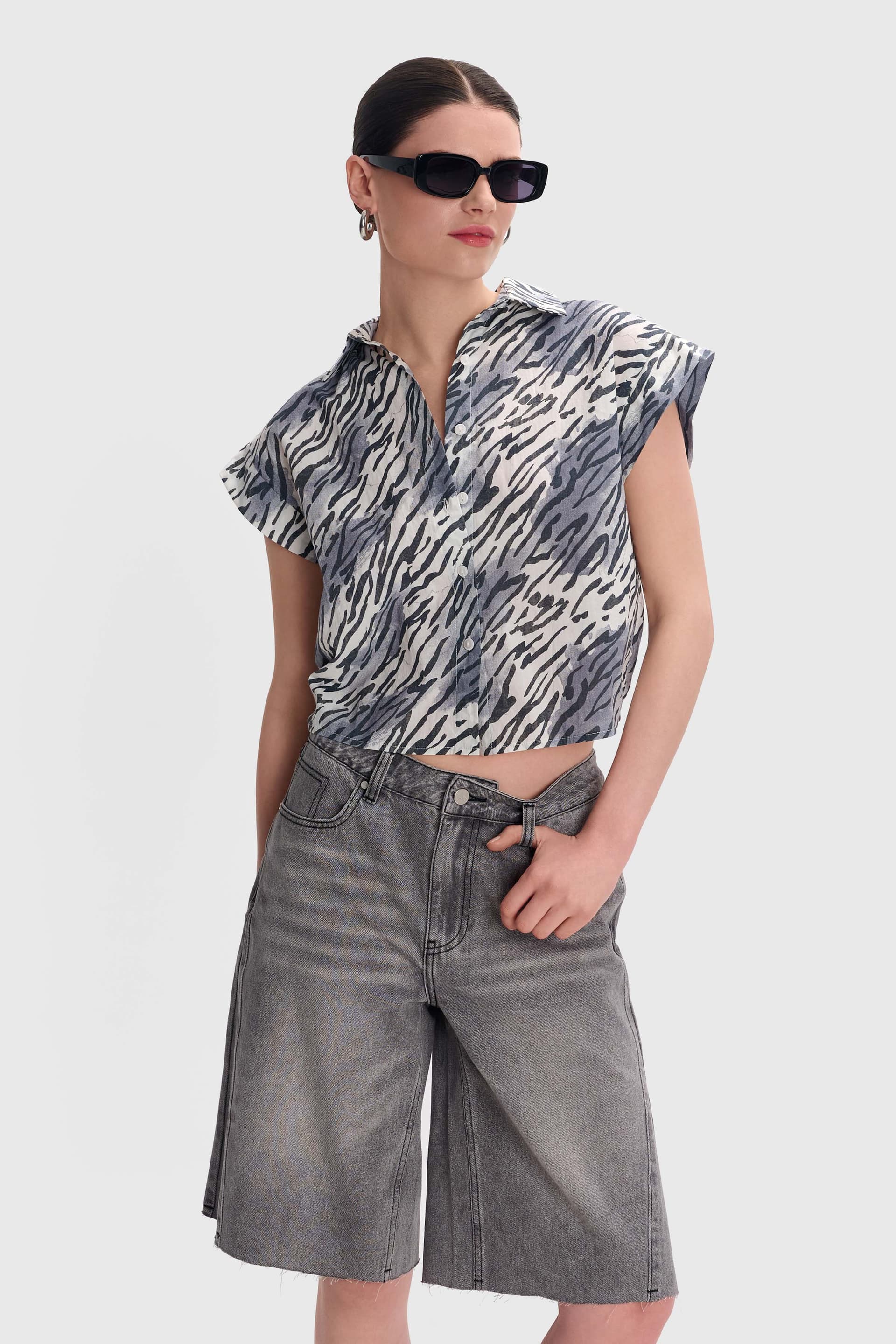 Πουκάμισο κοντομάνικο zebra print - Λευκό